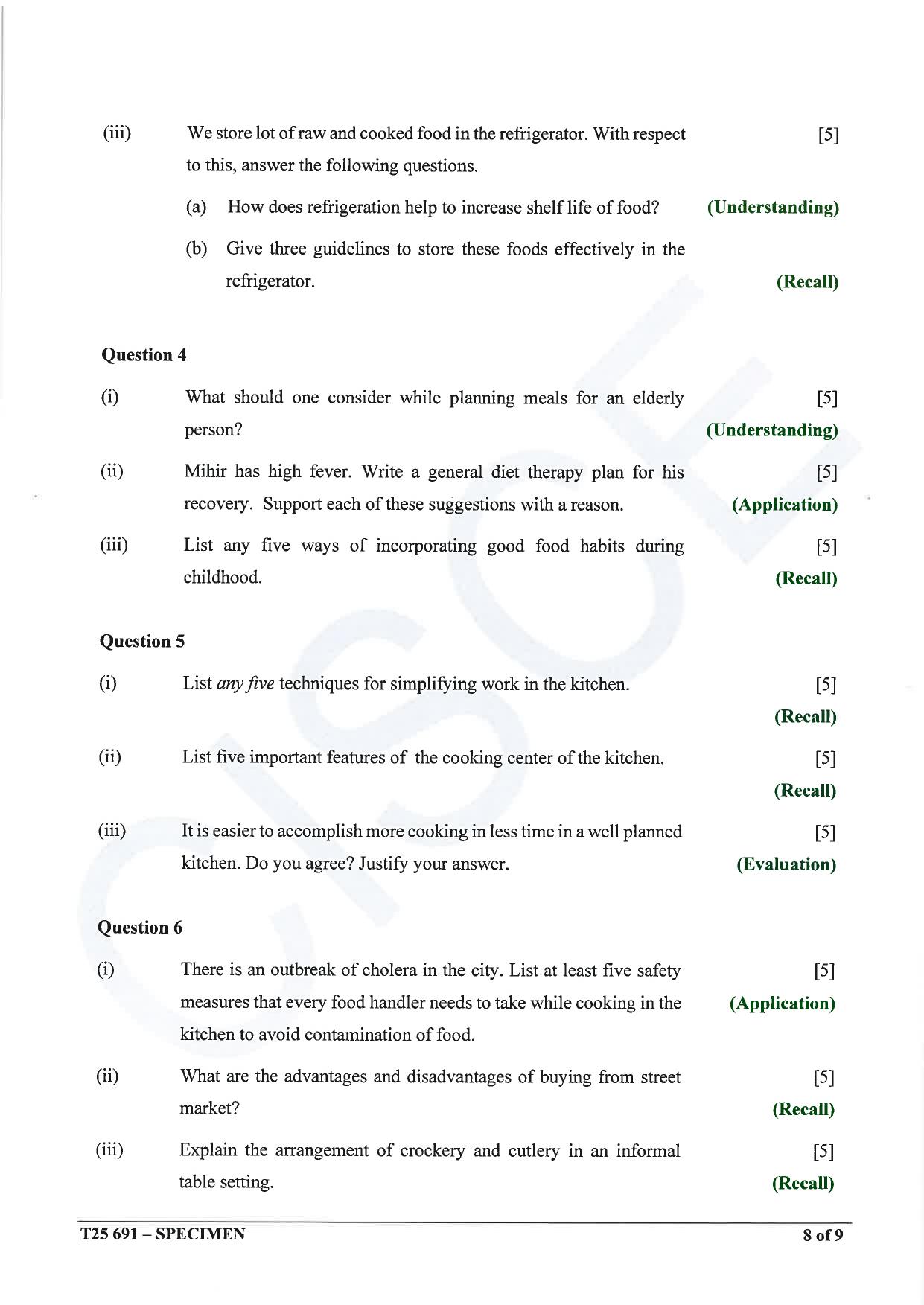 ICSE Class 10 2025 Cookery (QP & MS) Specimen Paper - Page 8