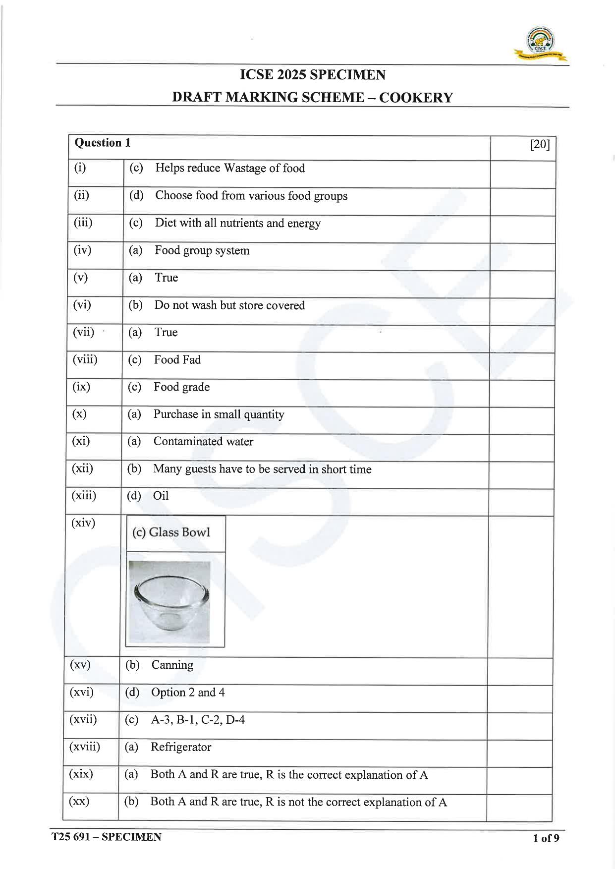 ICSE Class 10 2025 Cookery (QP & MS) Specimen Paper - Page 10