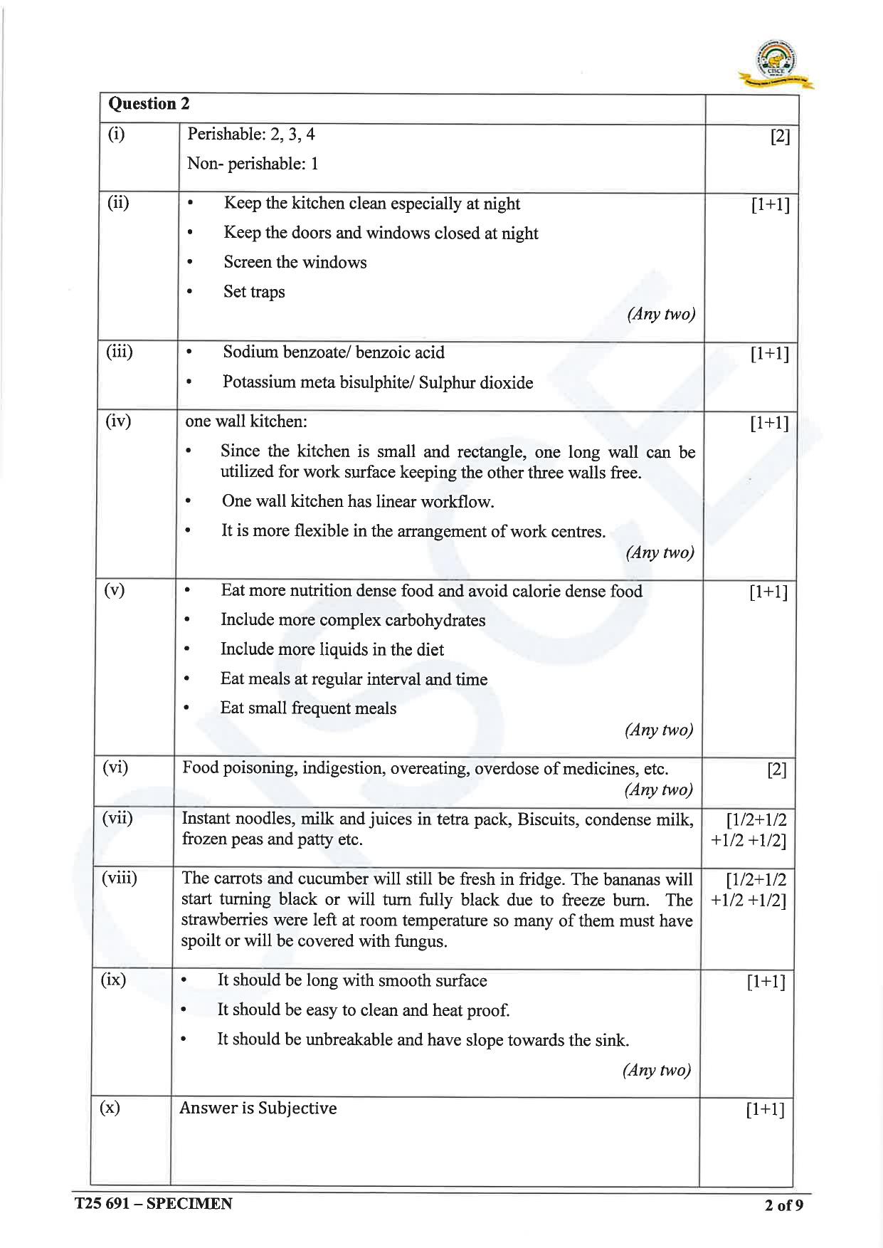 ICSE Class 10 2025 Cookery (QP & MS) Specimen Paper - Page 11