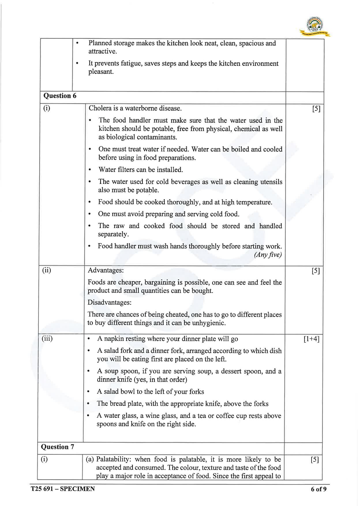 ICSE Class 10 2025 Cookery (QP & MS) Specimen Paper - Page 15