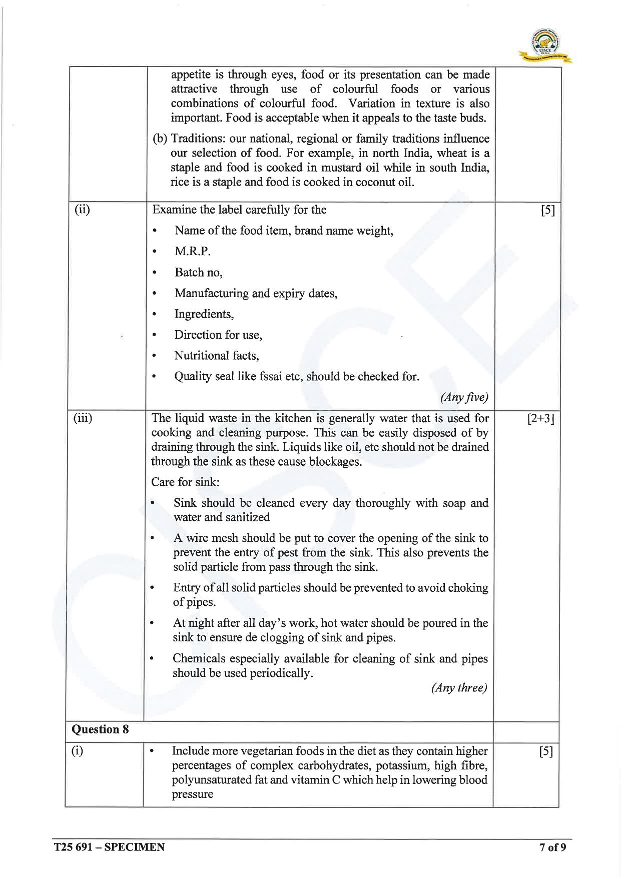 ICSE Class 10 2025 Cookery (QP & MS) Specimen Paper - Page 16