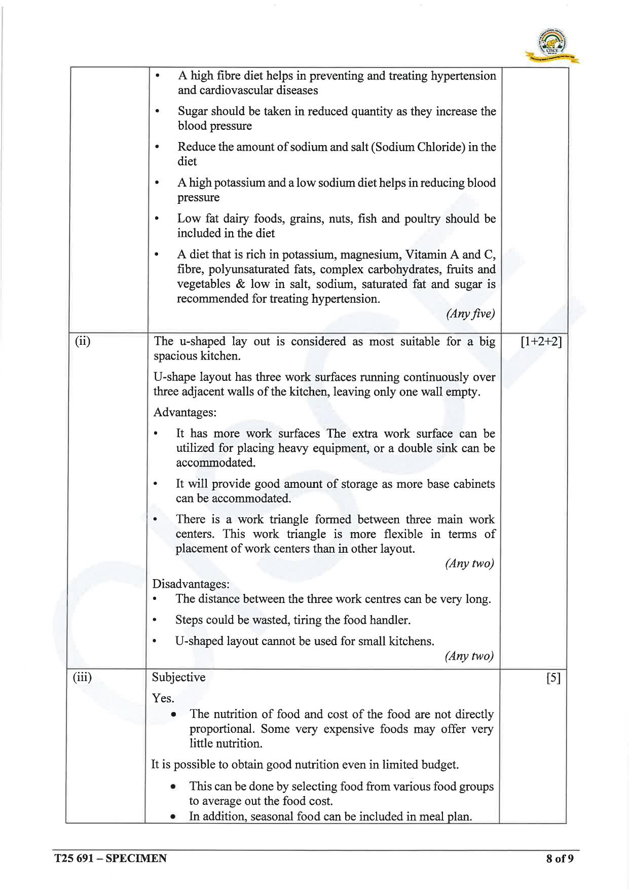 ICSE Class 10 2025 Cookery (QP & MS) Specimen Paper - Page 17
