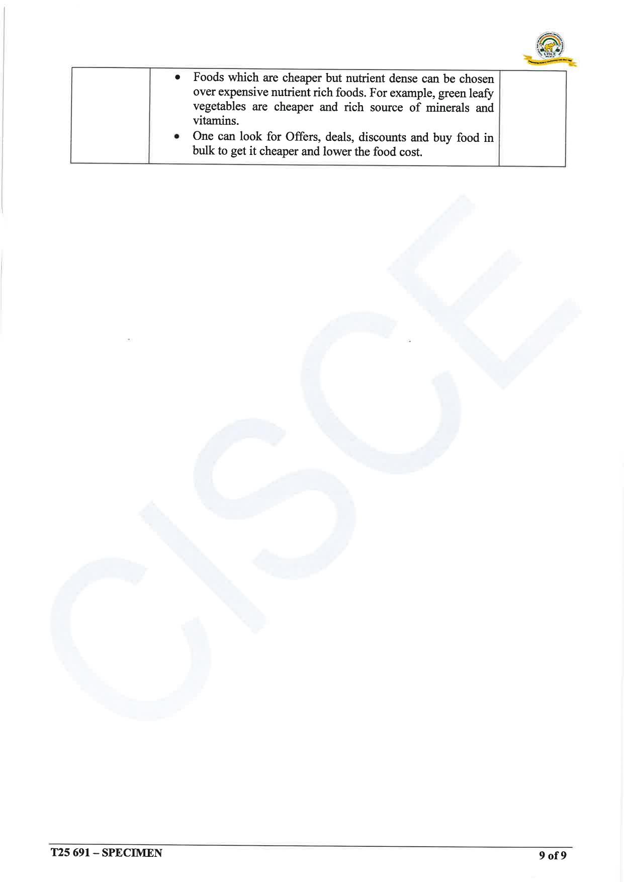 ICSE Class 10 2025 Cookery (QP & MS) Specimen Paper - Page 18
