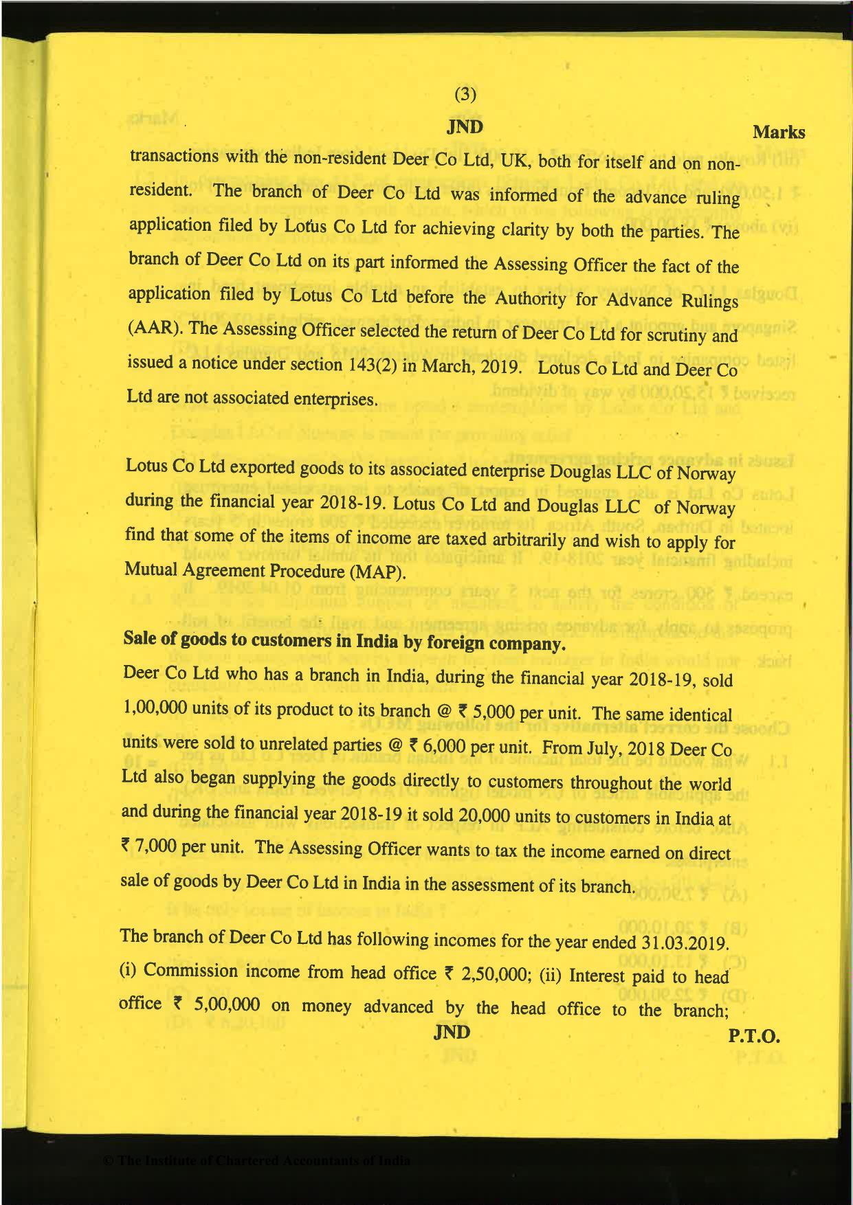 CA Final Nov 2019 Question Paper -Paper 6C – International Taxation - Page 3
