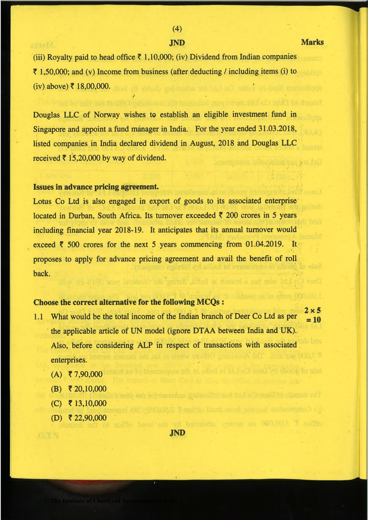 CA Final Nov 2019 Question Paper -Paper 6C – International Taxation - Page 4