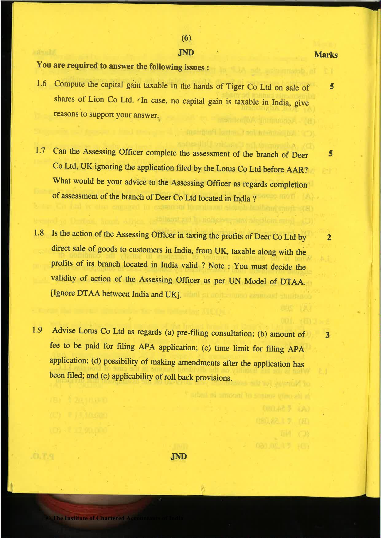 CA Final Nov 2019 Question Paper -Paper 6C – International Taxation - Page 6