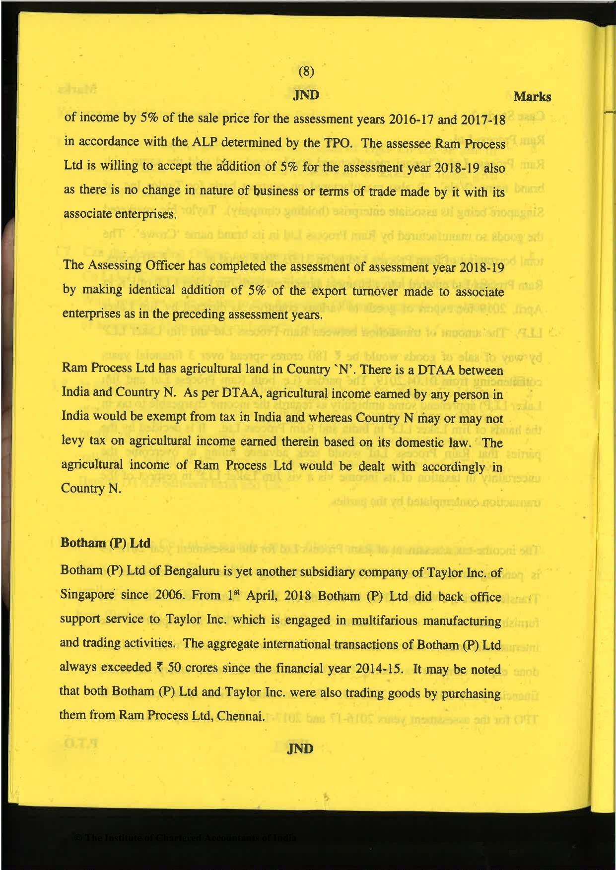 CA Final Nov 2019 Question Paper -Paper 6C – International Taxation - Page 8