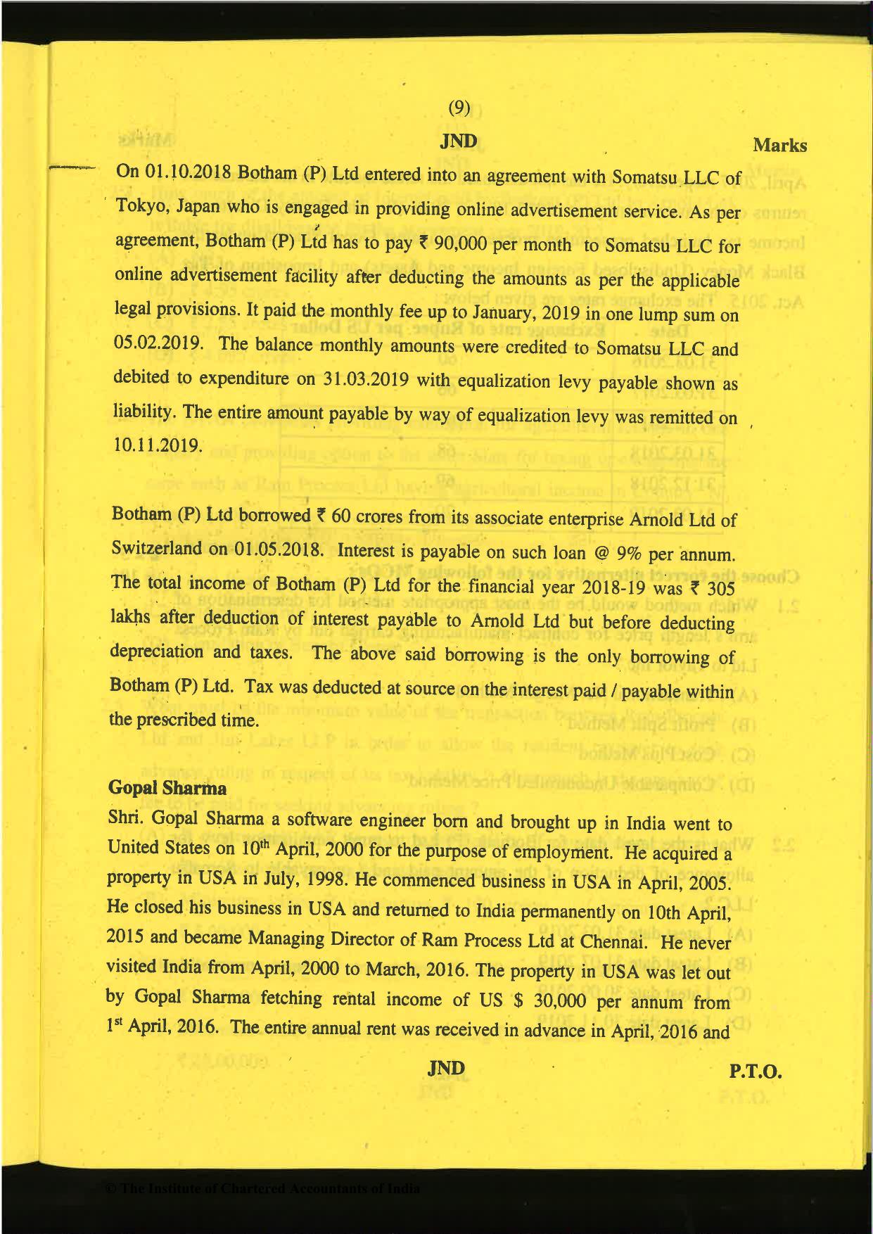 CA Final Nov 2019 Question Paper -Paper 6C – International Taxation - Page 9