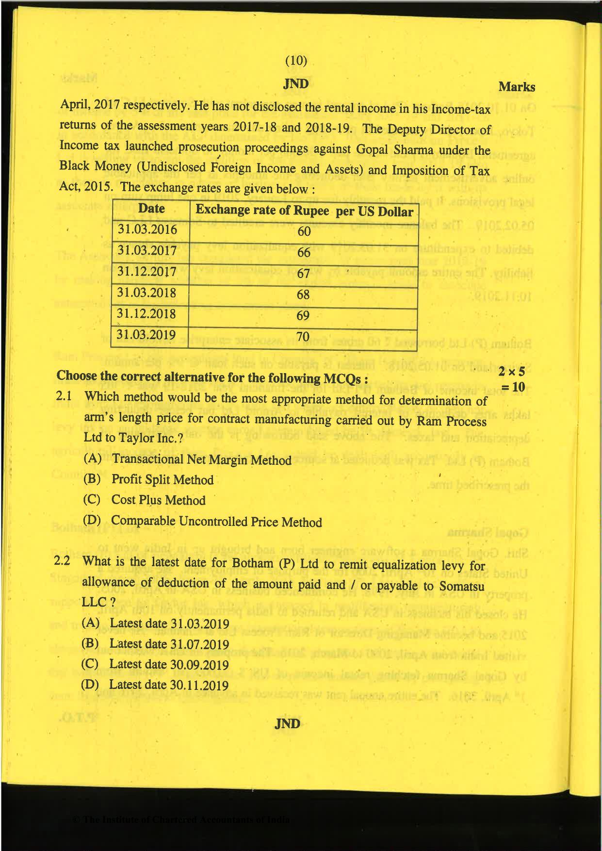 CA Final Nov 2019 Question Paper -Paper 6C – International Taxation - Page 10