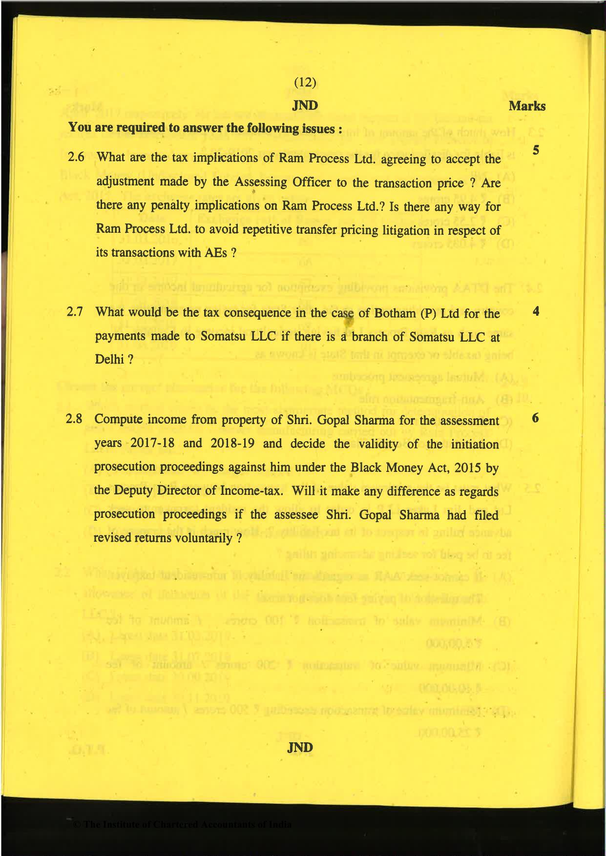 CA Final Nov 2019 Question Paper -Paper 6C – International Taxation - Page 12