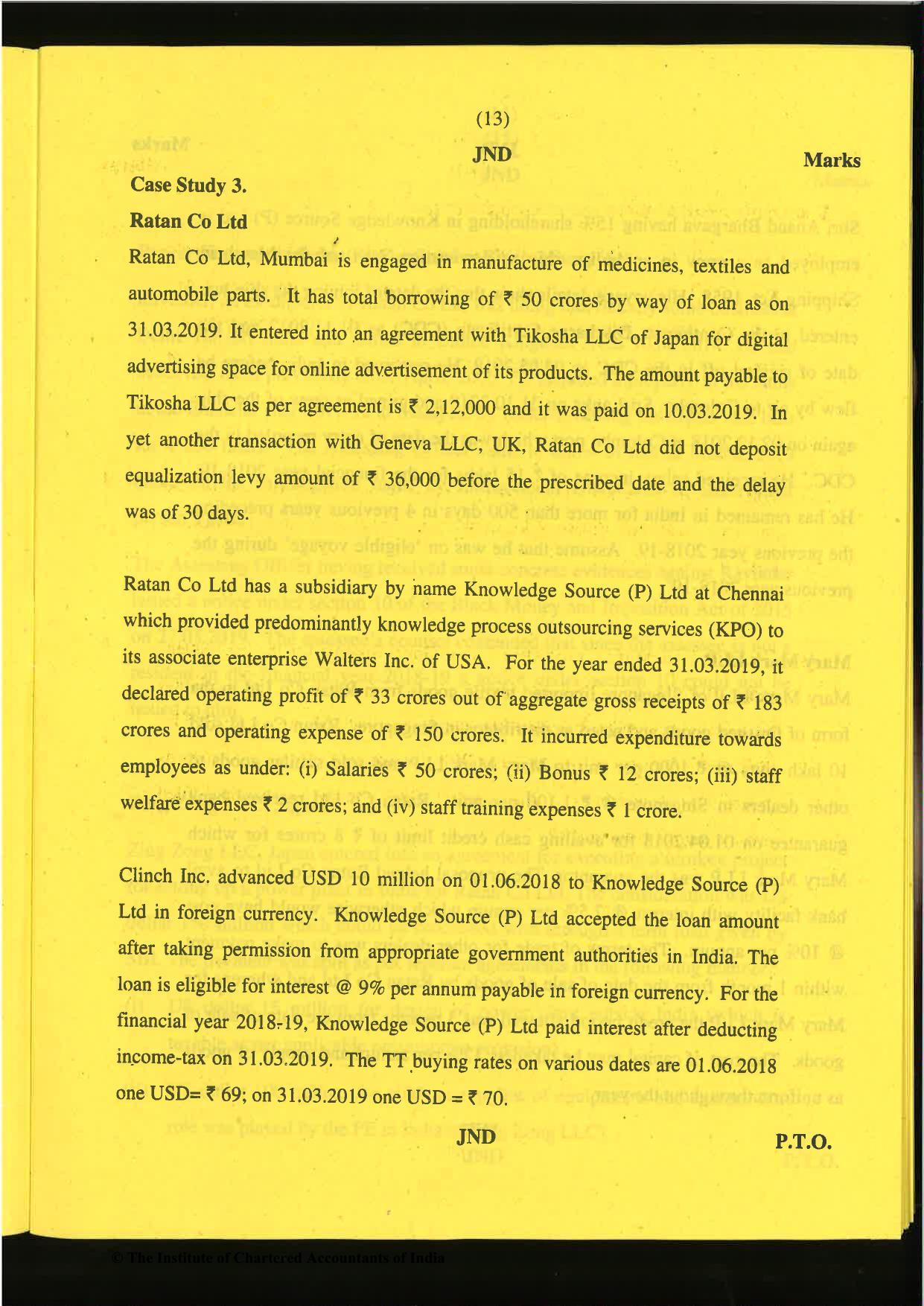 CA Final Nov 2019 Question Paper -Paper 6C – International Taxation - Page 13