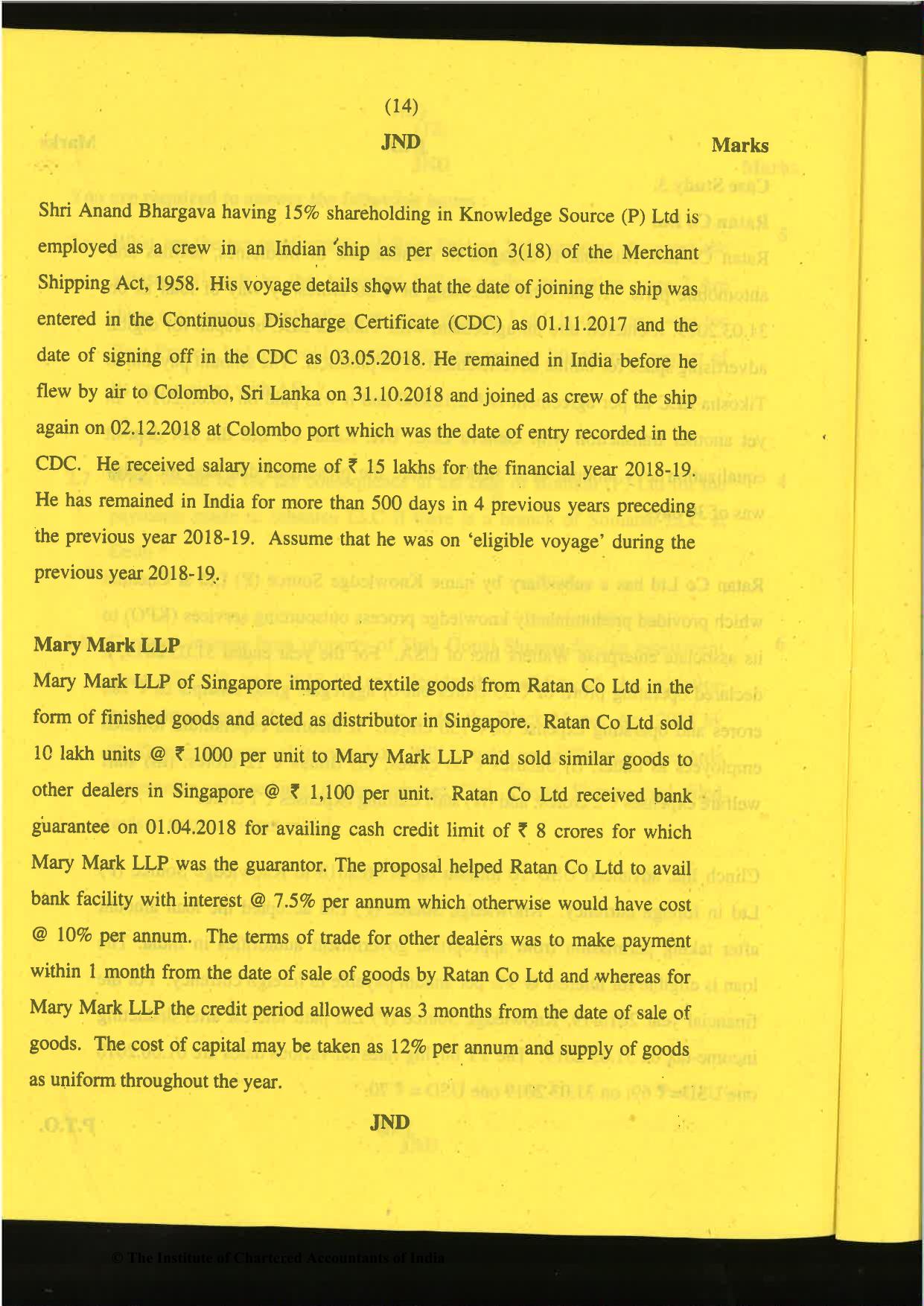 CA Final Nov 2019 Question Paper -Paper 6C – International Taxation - Page 14