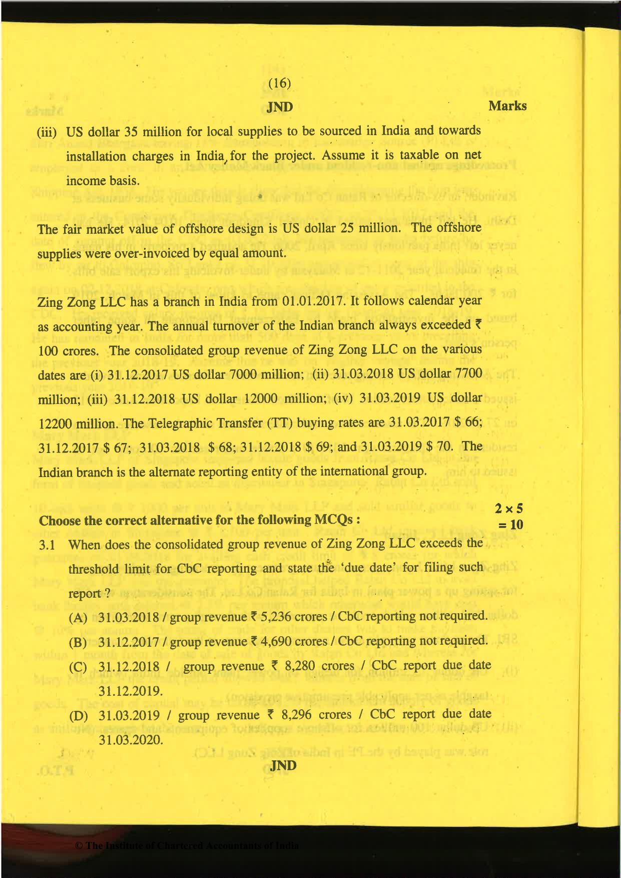 CA Final Nov 2019 Question Paper -Paper 6C – International Taxation - Page 16