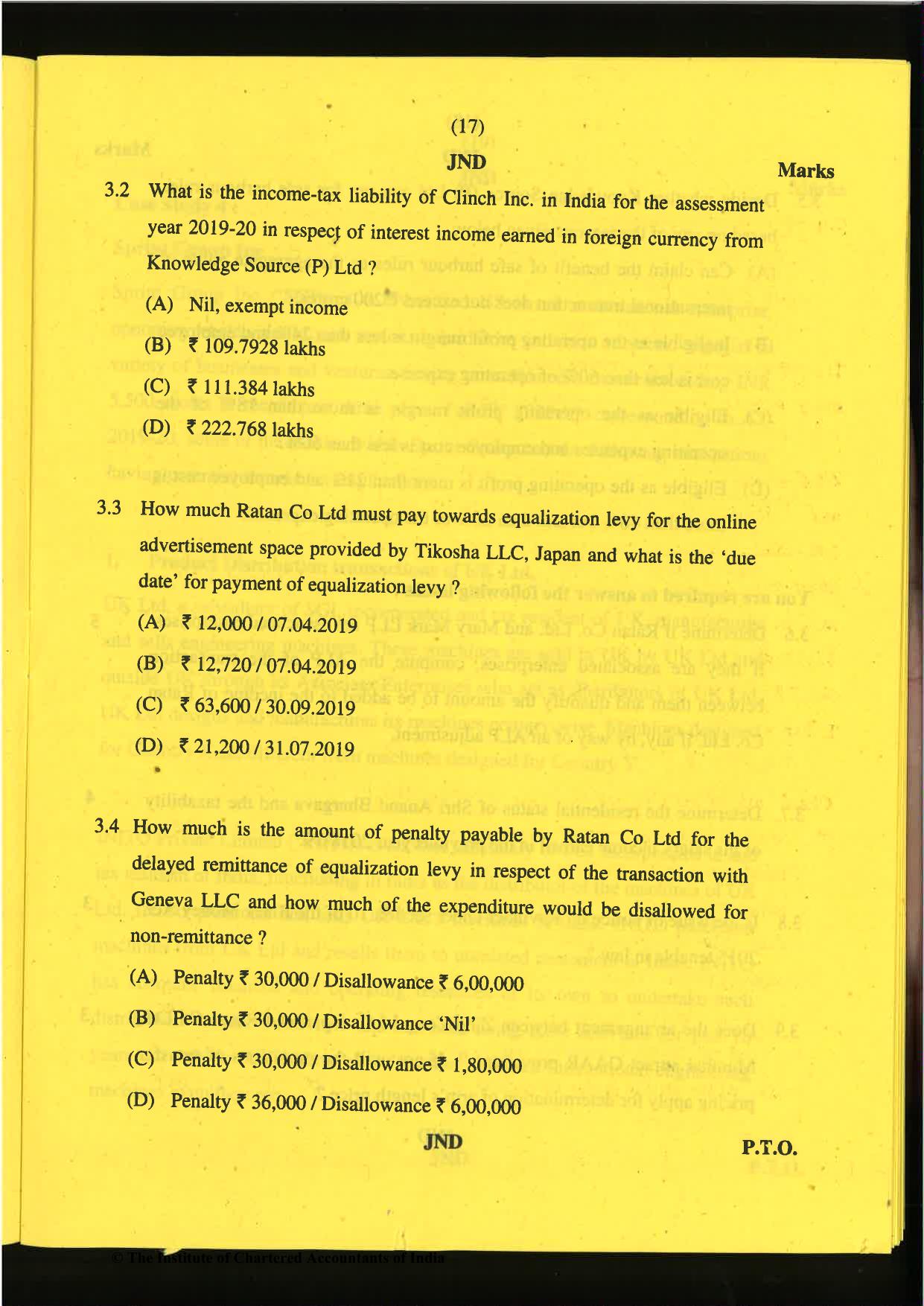 CA Final Nov 2019 Question Paper -Paper 6C – International Taxation - Page 17