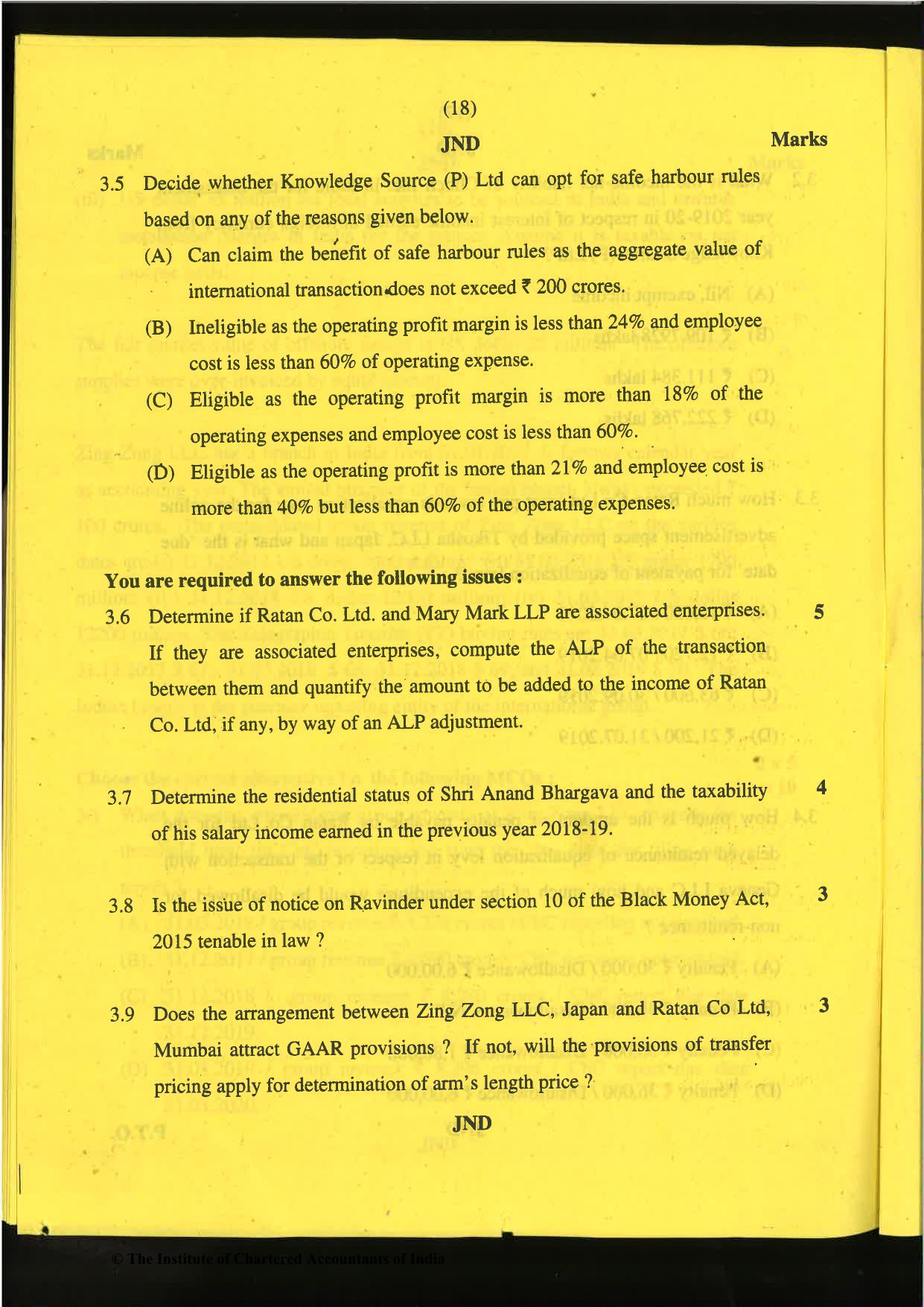 CA Final Nov 2019 Question Paper -Paper 6C – International Taxation - Page 18