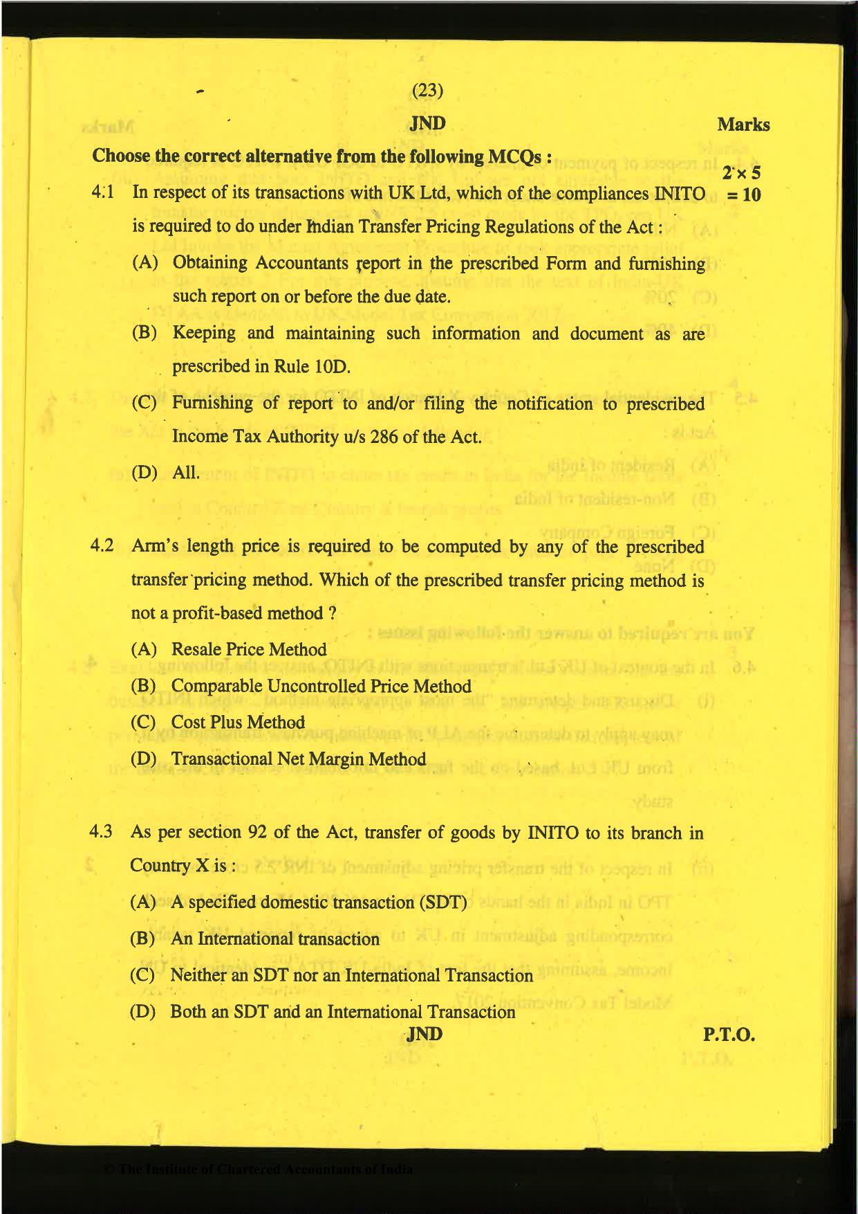 CA Final Nov 2019 Question Paper -Paper 6C – International Taxation - Page 23