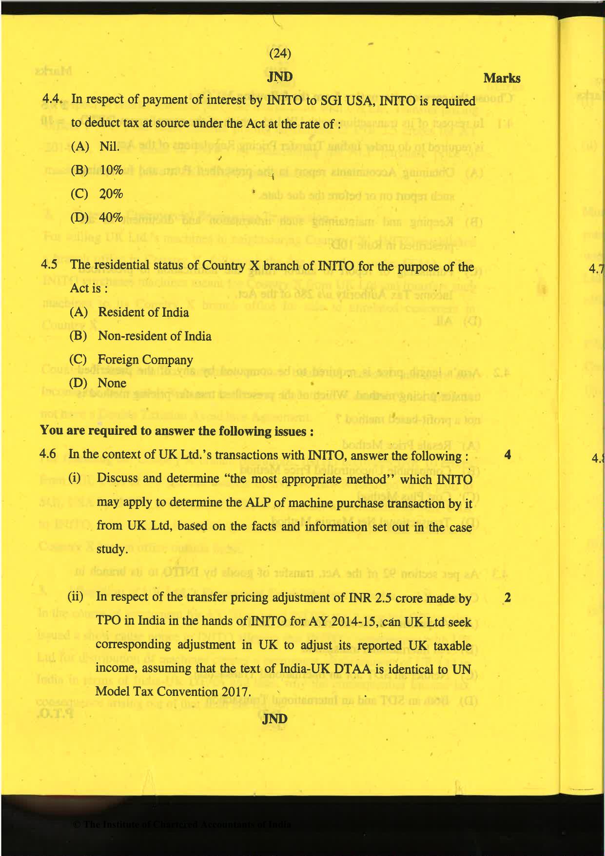 CA Final Nov 2019 Question Paper -Paper 6C – International Taxation - Page 24