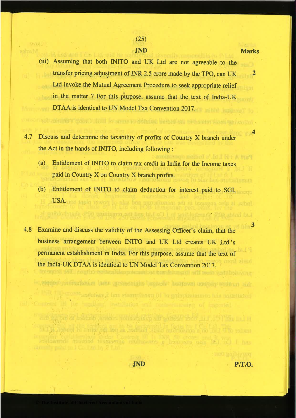 CA Final Nov 2019 Question Paper -Paper 6C – International Taxation - Page 25