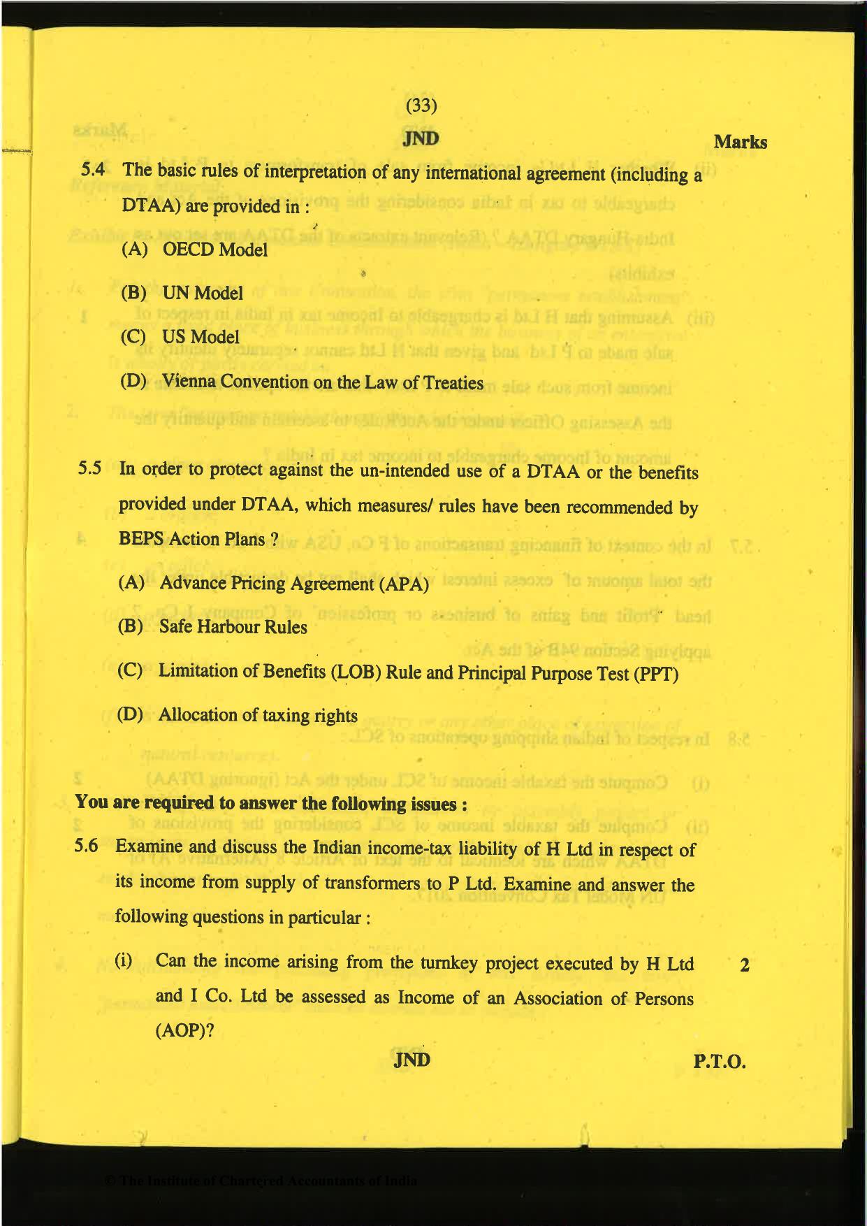 CA Final Nov 2019 Question Paper -Paper 6C – International Taxation - Page 33