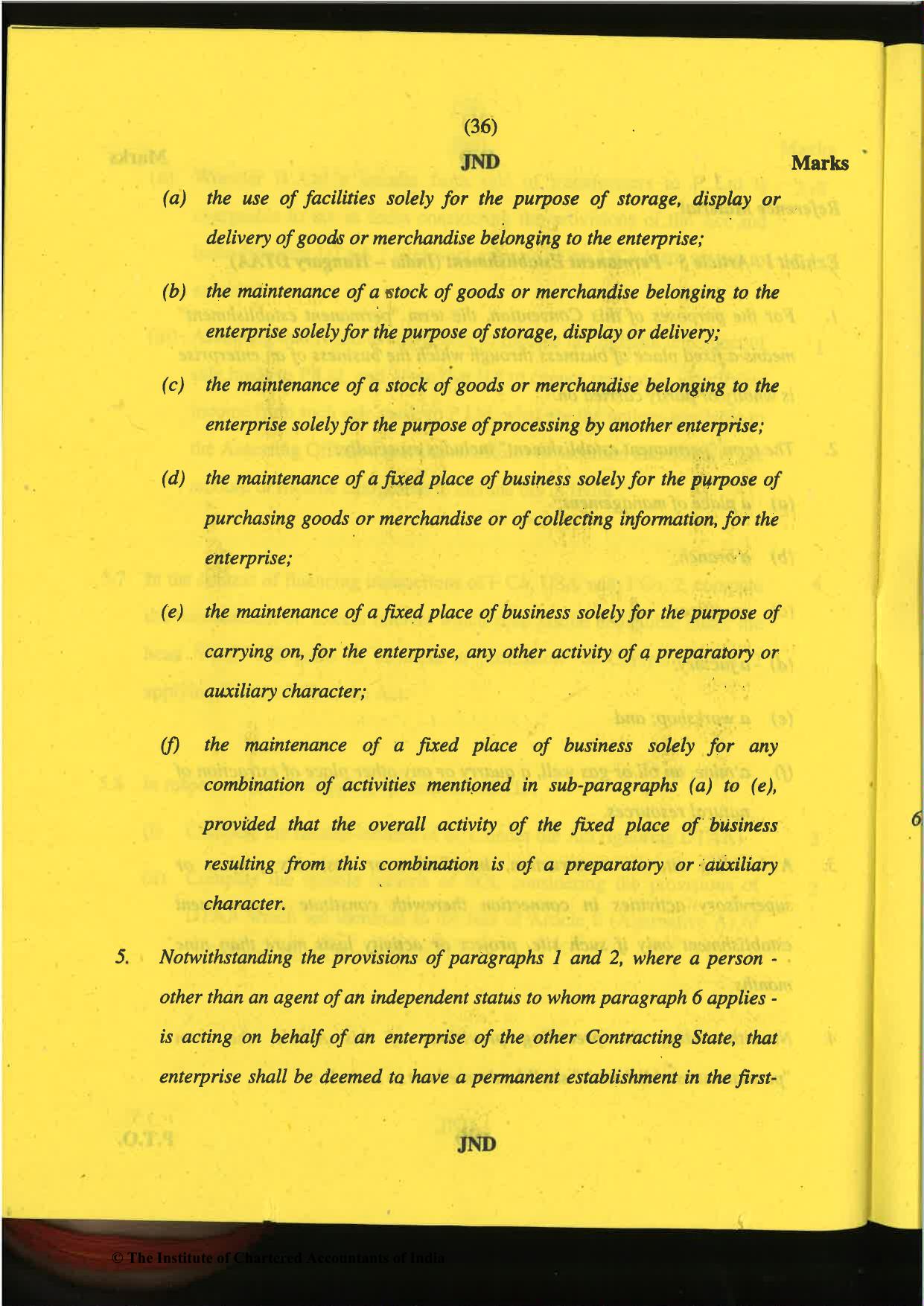 CA Final Nov 2019 Question Paper -Paper 6C – International Taxation - Page 36