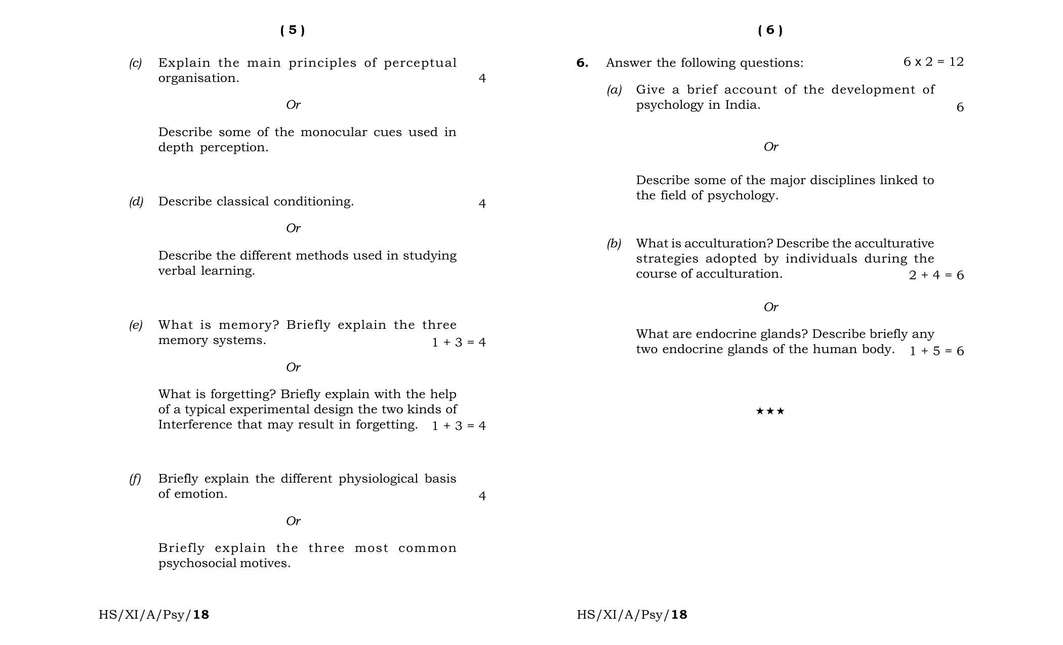 Meghalaya Board (MBOSE) Class 11 Psychology 2018 Question Paper - Page 3
