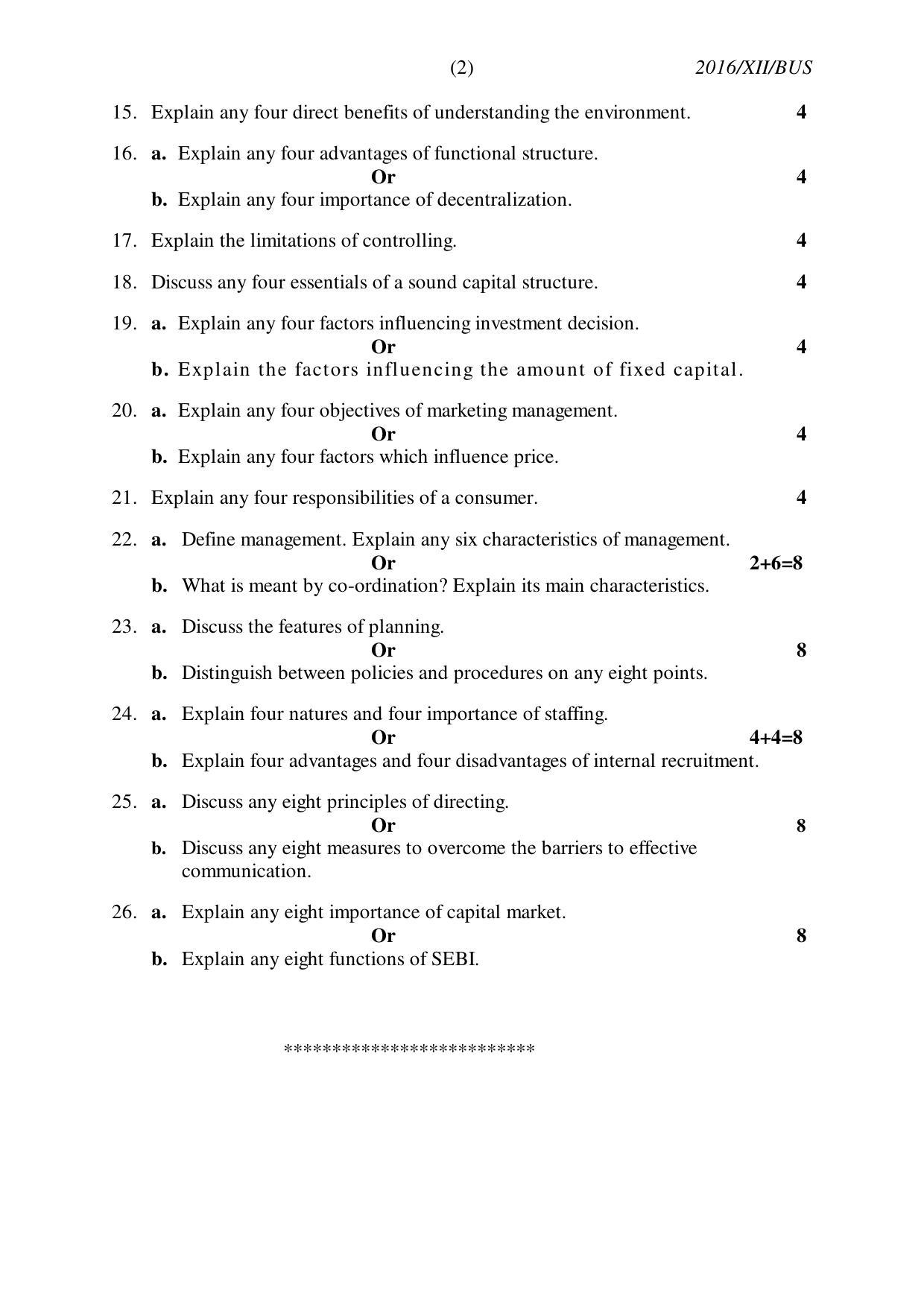 Nagaland Board Class 12 BUSINESS STUDIES 2016 Question Papers - Page 2