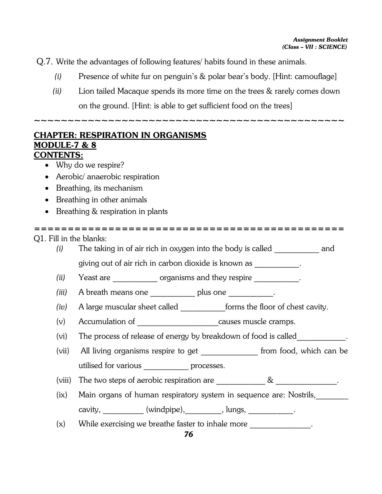 CBSE Worksheets for Class 7 Science All Chapters Assignment - Page 64