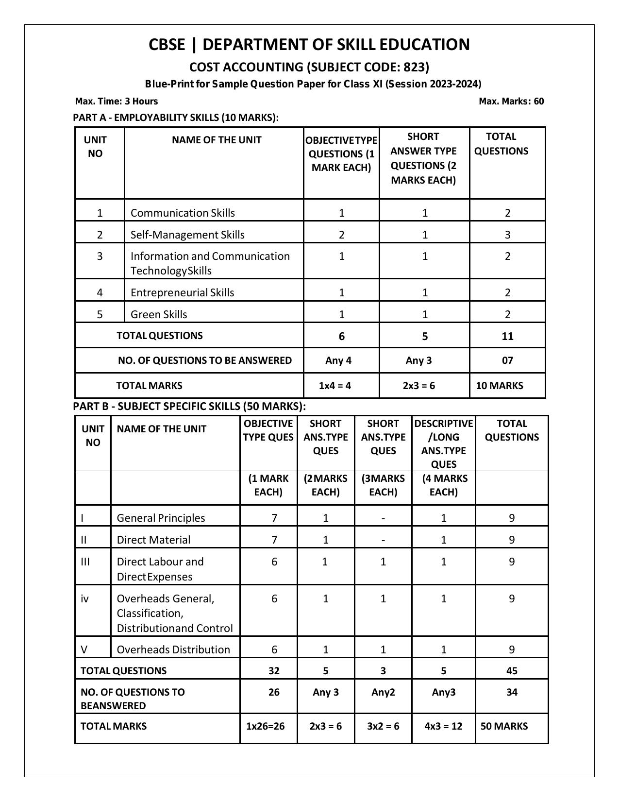 CBSE Class 11: COST ACCOUNTING 2024 Sample Paper - Page 1