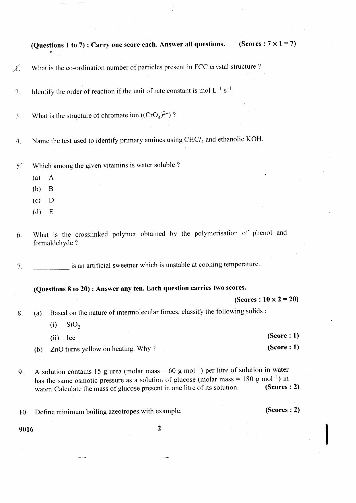 Kerala Plus Two 2018 Chemistry Question Paper - Page 2