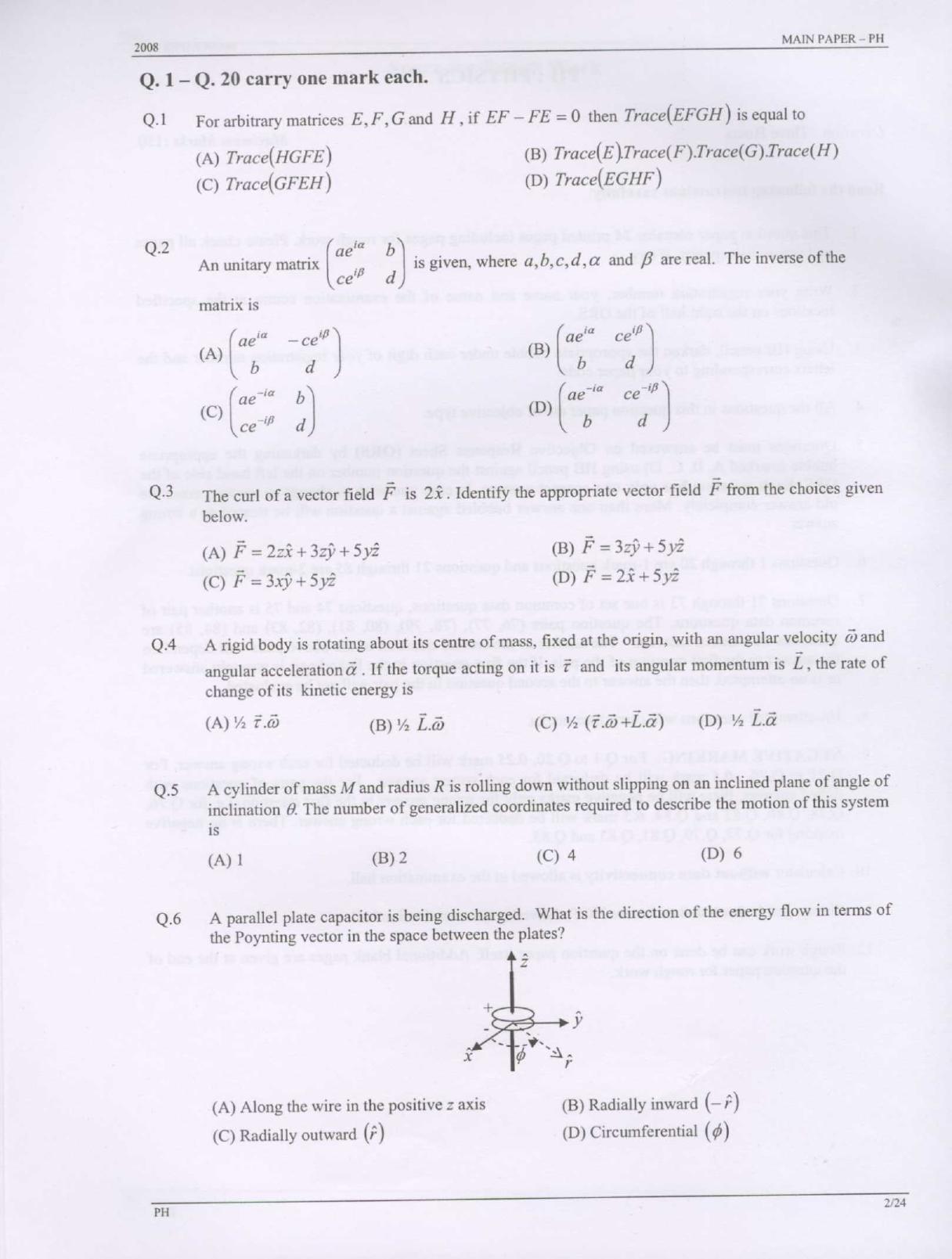 GATE 2008 Physics (PH) Question Paper with Answer Key - Page 2