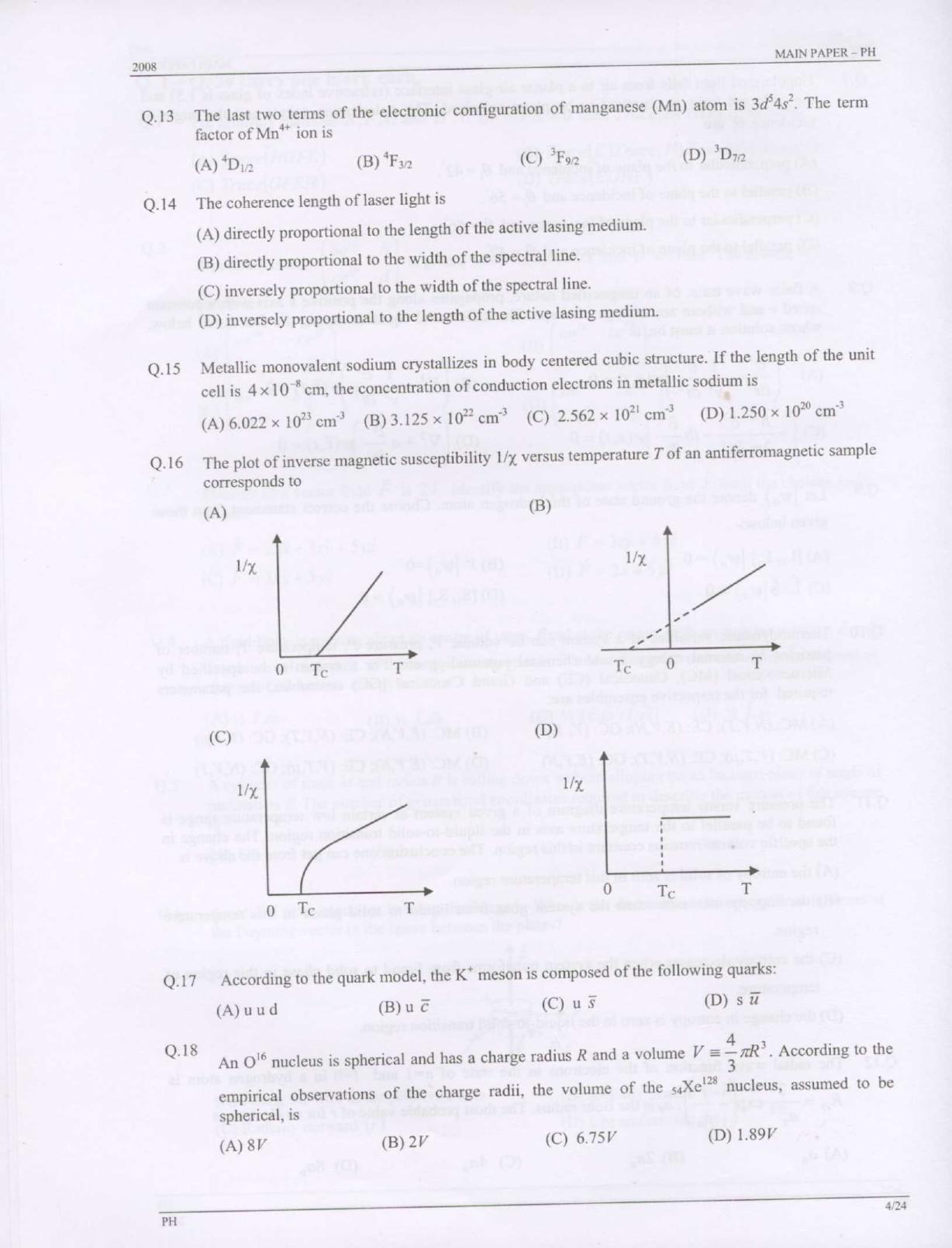 GATE 2008 Physics (PH) Question Paper with Answer Key - Page 4