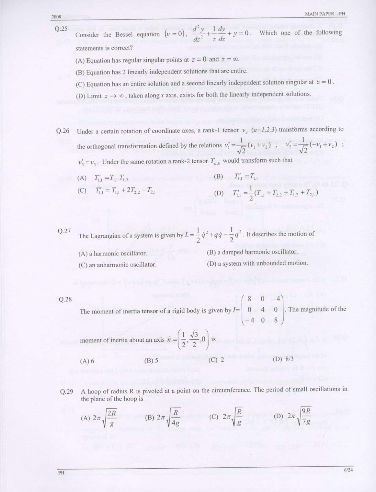GATE 2008 Physics (PH) Question Paper with Answer Key - Page 6