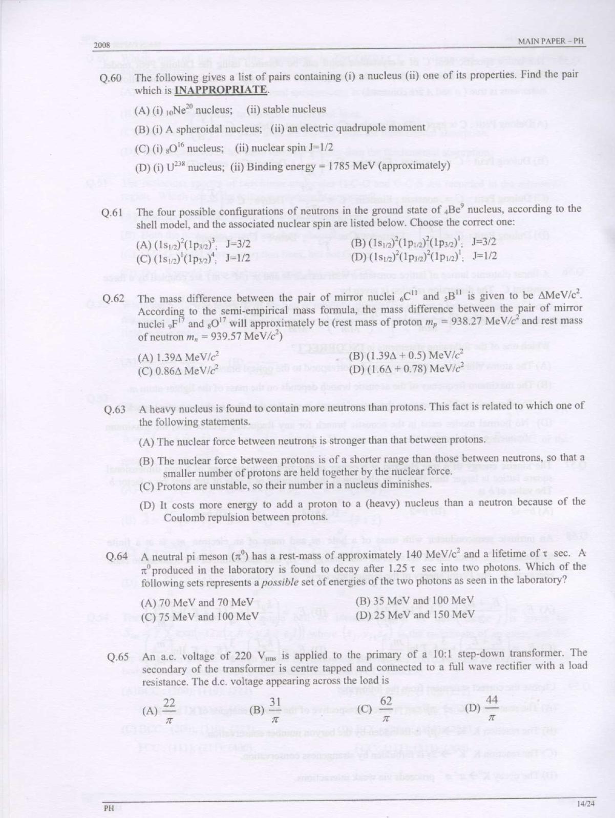 GATE 2008 Physics (PH) Question Paper with Answer Key - Page 14
