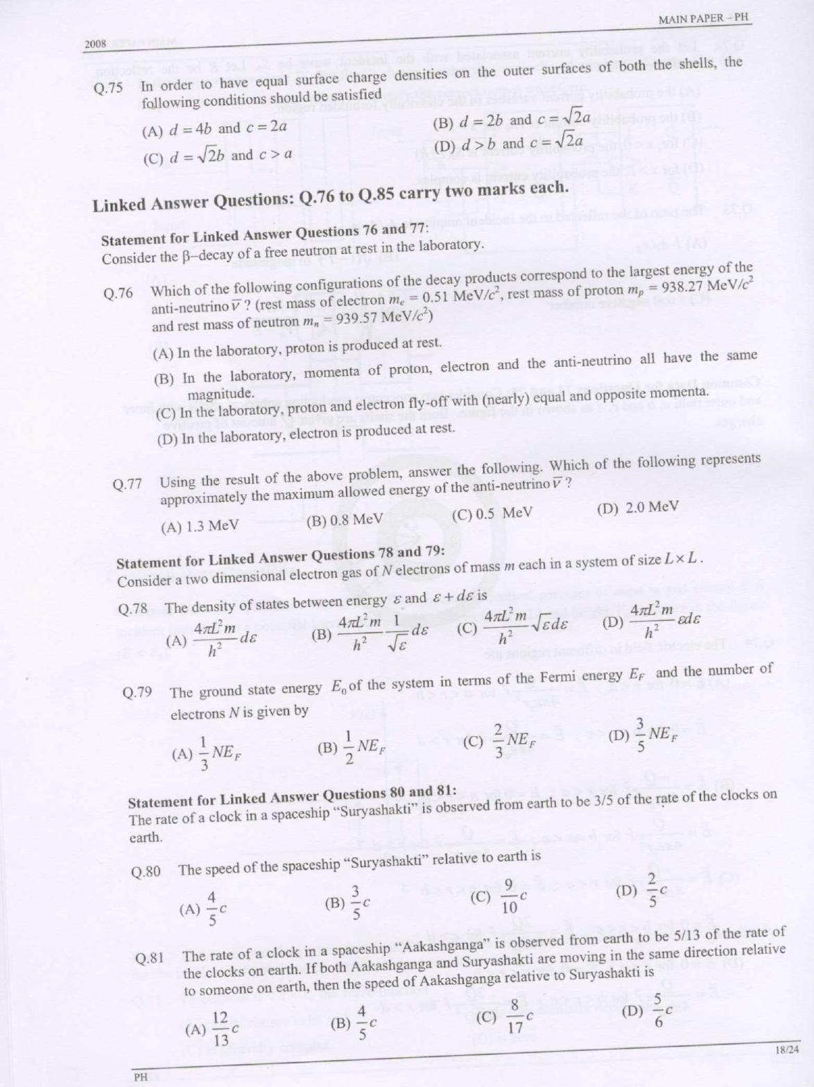 GATE 2008 Physics (PH) Question Paper with Answer Key - Page 18