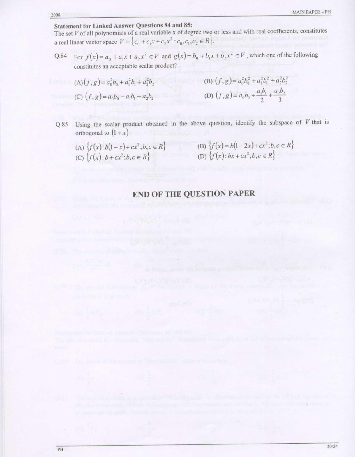 GATE 2008 Physics (PH) Question Paper with Answer Key - Page 20