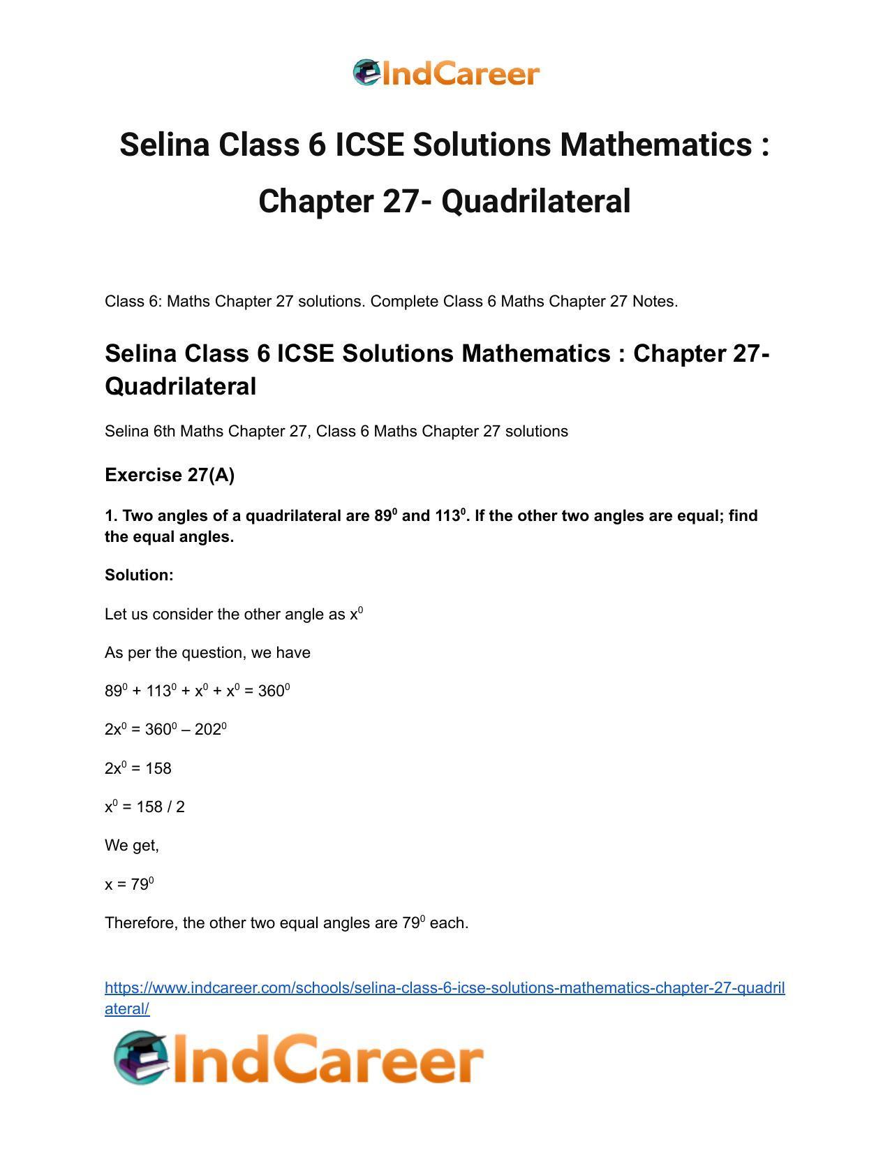 Selina Class 6 ICSE Solutions Mathematics : Chapter 27- Quadrilateral - Page 2