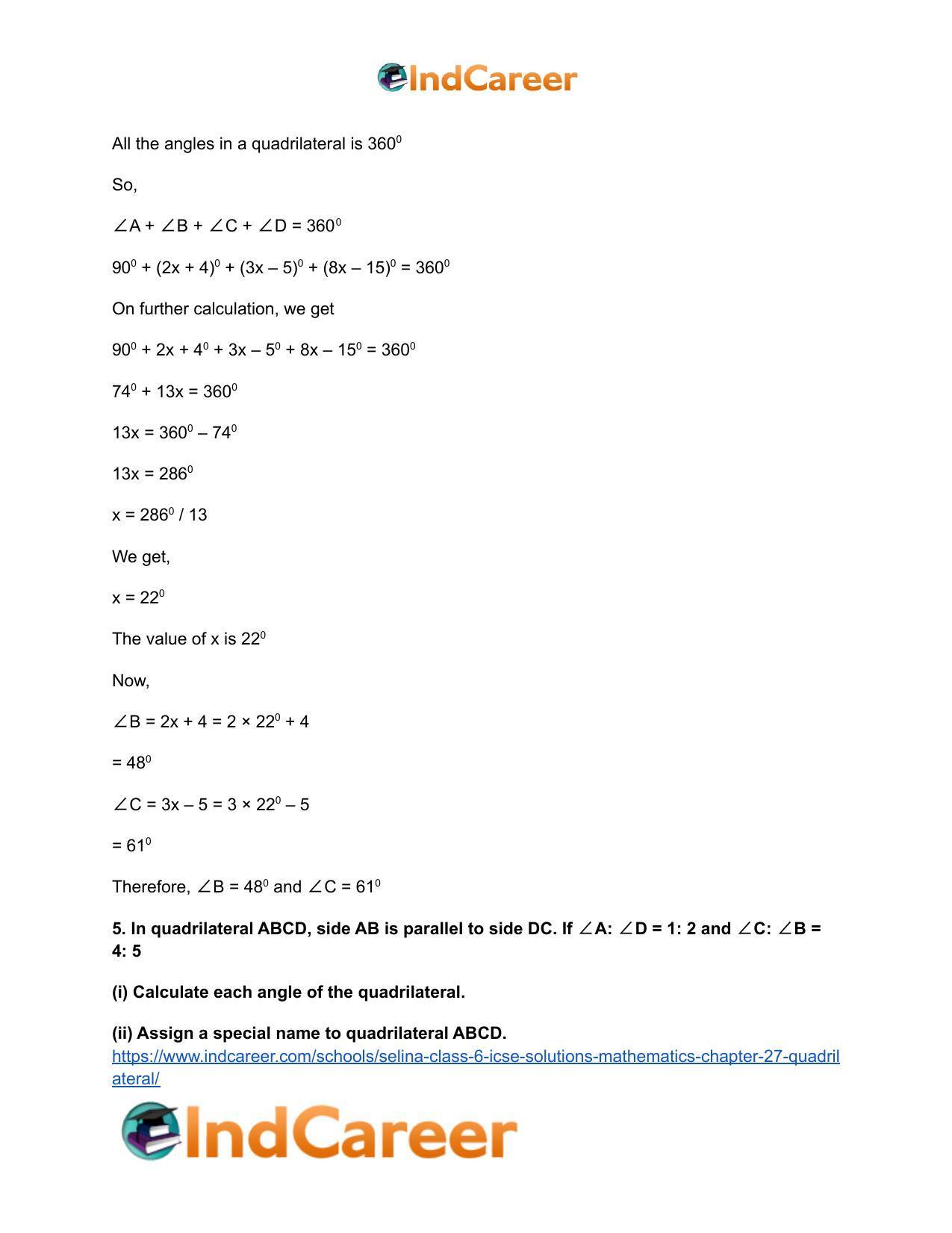 Selina Class 6 ICSE Solutions Mathematics : Chapter 27- Quadrilateral - Page 6