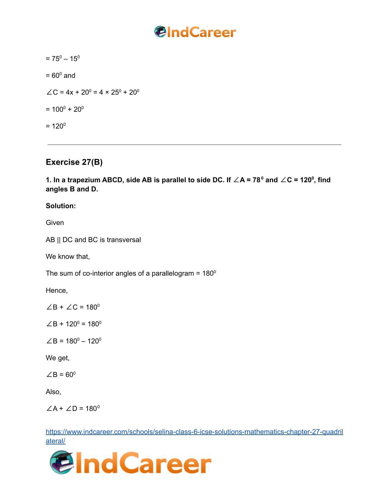 Selina Class 6 ICSE Solutions Mathematics : Chapter 27- Quadrilateral - Page 20
