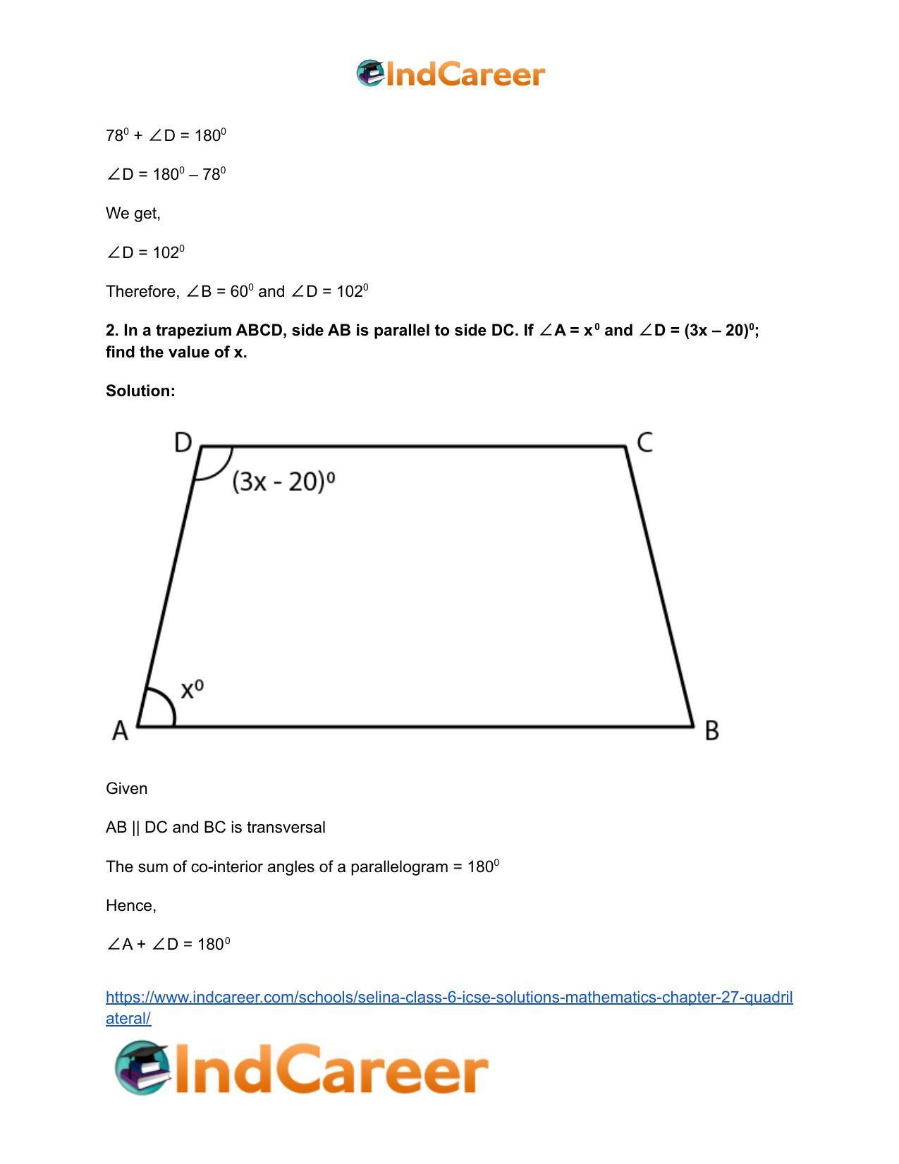 Selina Class 6 ICSE Solutions Mathematics : Chapter 27- Quadrilateral - Page 21
