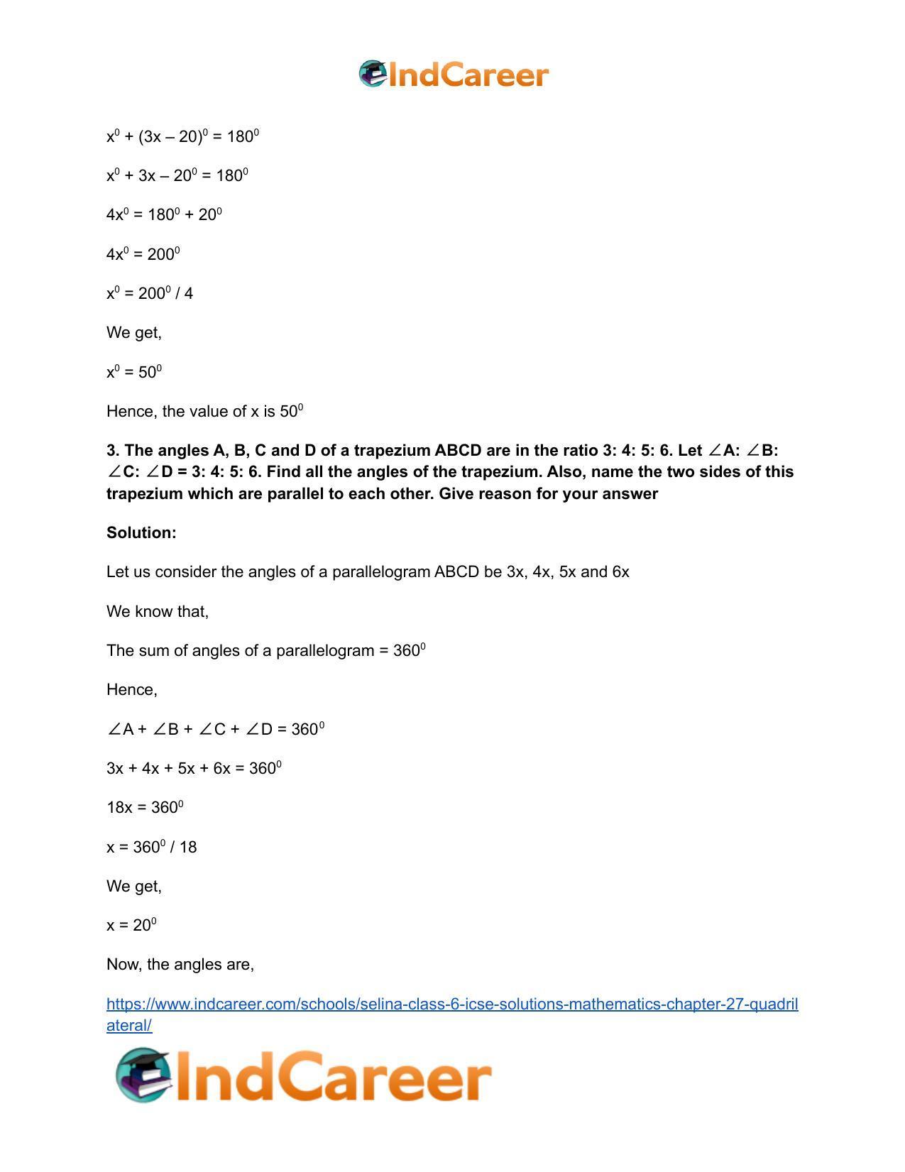 Selina Class 6 ICSE Solutions Mathematics : Chapter 27- Quadrilateral - Page 22
