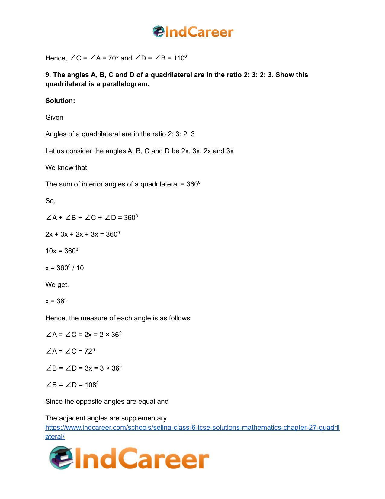 Selina Class 6 ICSE Solutions Mathematics : Chapter 27- Quadrilateral - Page 28