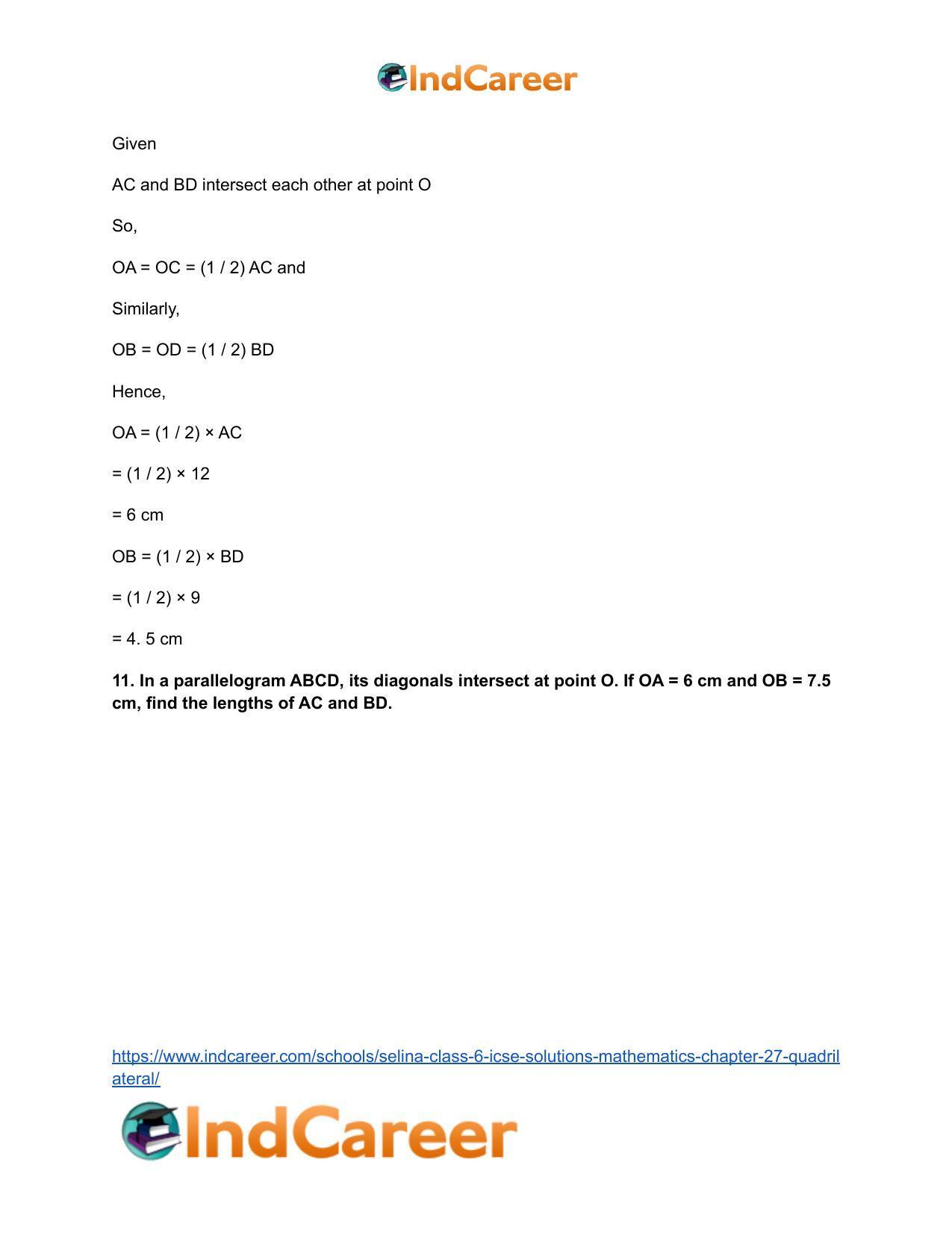 Selina Class 6 ICSE Solutions Mathematics : Chapter 27- Quadrilateral - Page 30