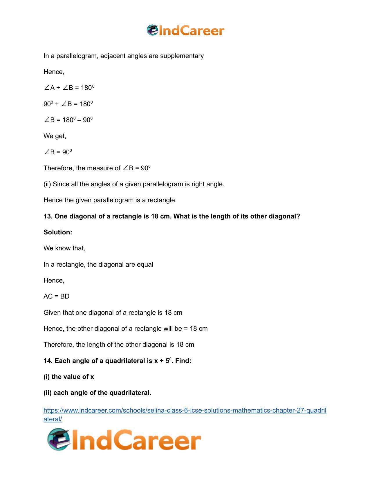 Selina Class 6 ICSE Solutions Mathematics : Chapter 27- Quadrilateral - Page 33