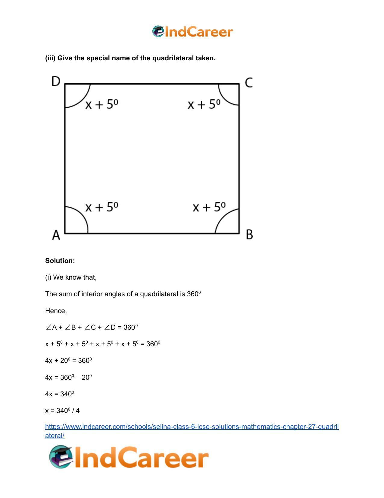 Selina Class 6 ICSE Solutions Mathematics : Chapter 27- Quadrilateral - Page 34