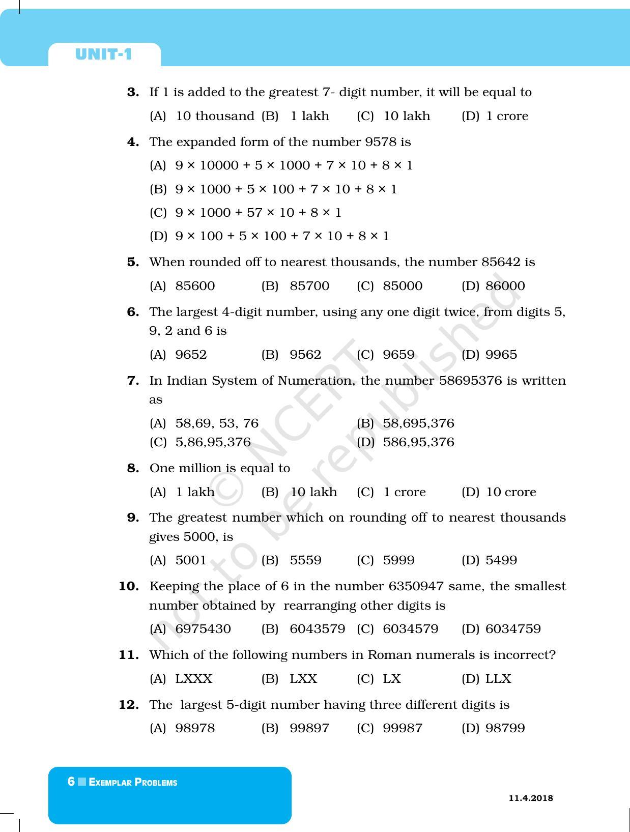 NCERT Exemplar Book for Class 6 Maths: Chapter 1-Number System - Page 6