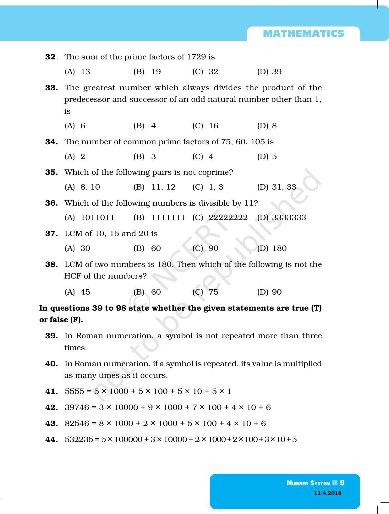 NCERT Exemplar Book for Class 6 Maths: Chapter 1-Number System - Page 9