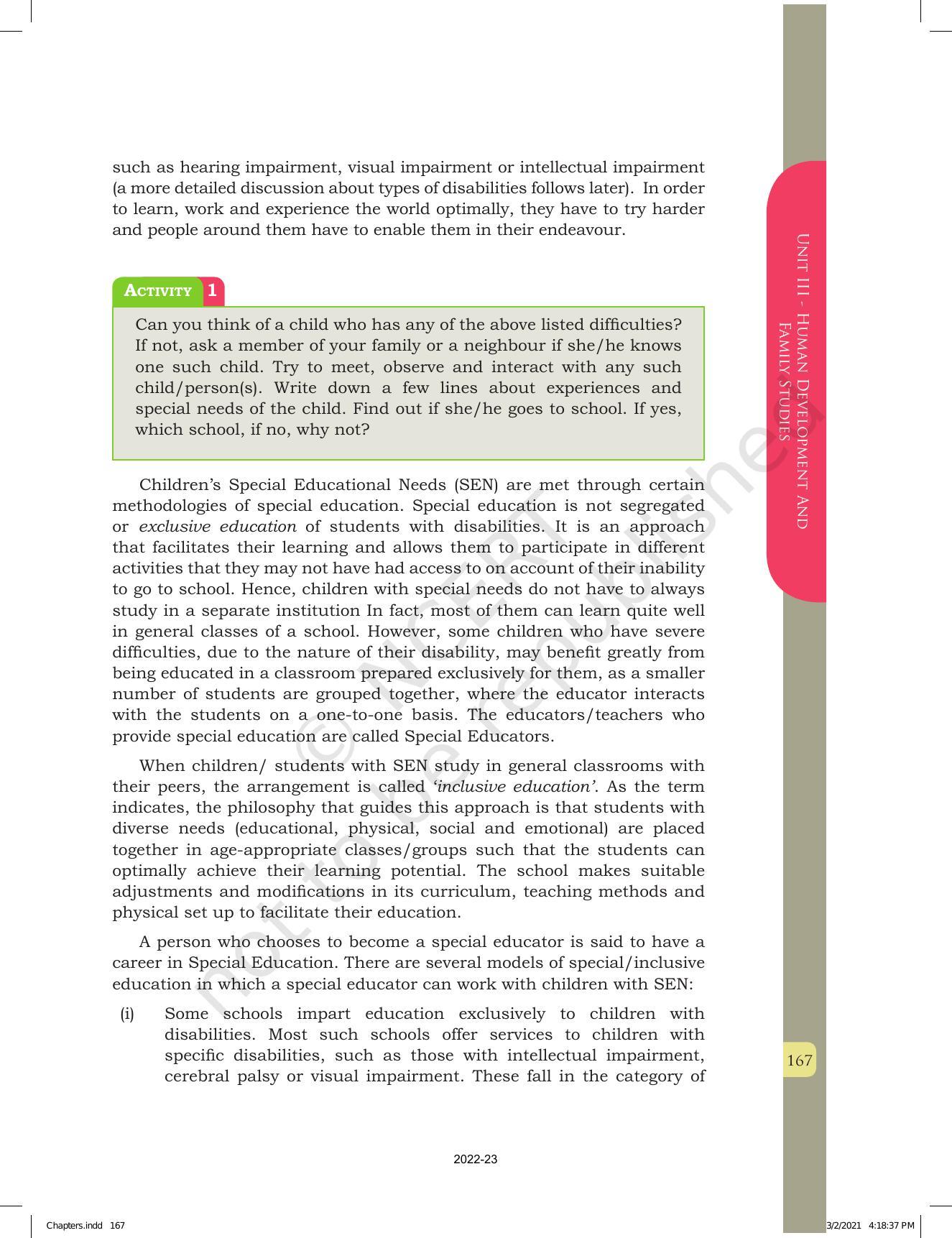 NCERT Book for Class 12 Home Science (Part -I) Chapter 9 Special Education and Support Services - Page 2