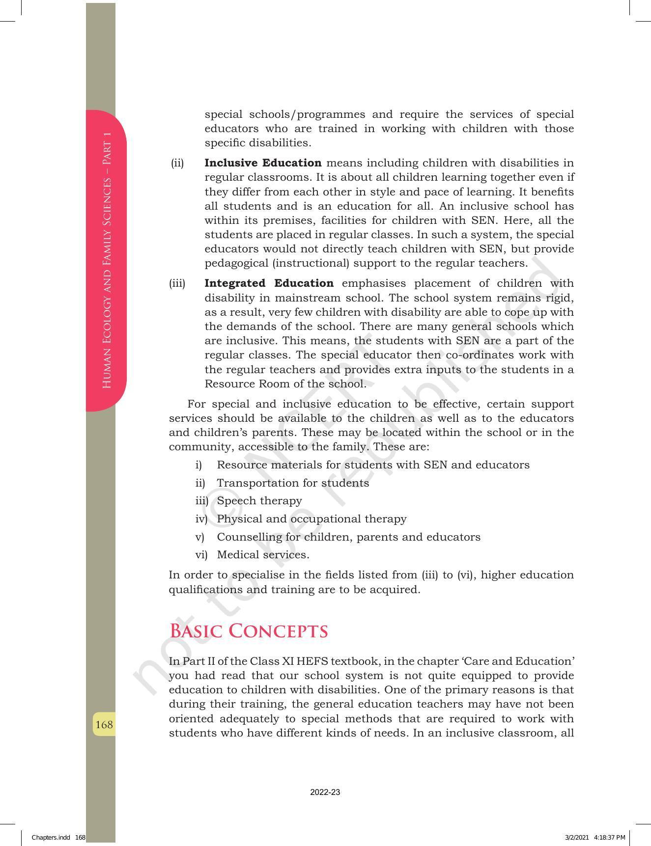 NCERT Book for Class 12 Home Science (Part -I) Chapter 9 Special Education and Support Services - Page 3