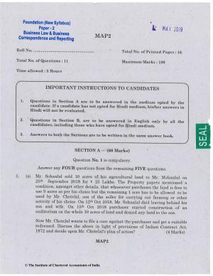 CA Foundation May 2019 Question Paper - Paper 2 (Business Laws and Business Correspondence and Reporting)