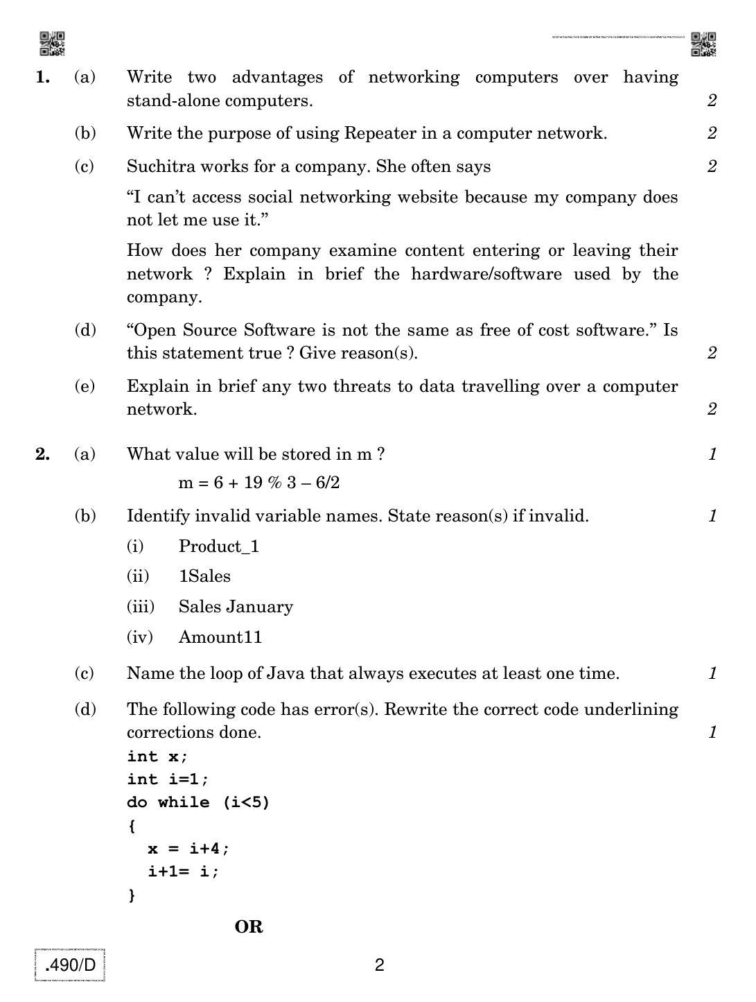 CBSE Class 12 IP (Old) 2020 Compartment Question Paper - Page 2